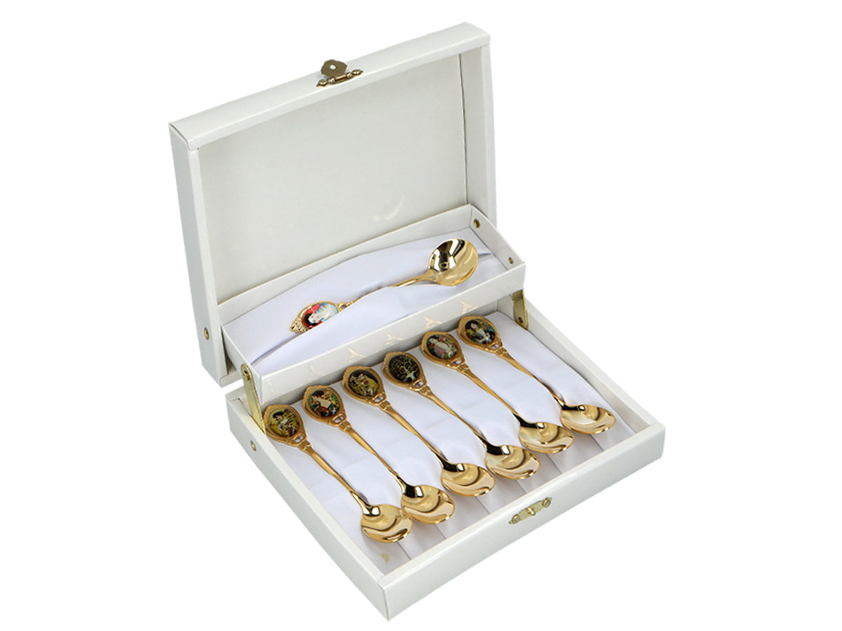 Juego de 6 cucharillas chapadas en oro de 24K con 1 cucharilla para el azúcar