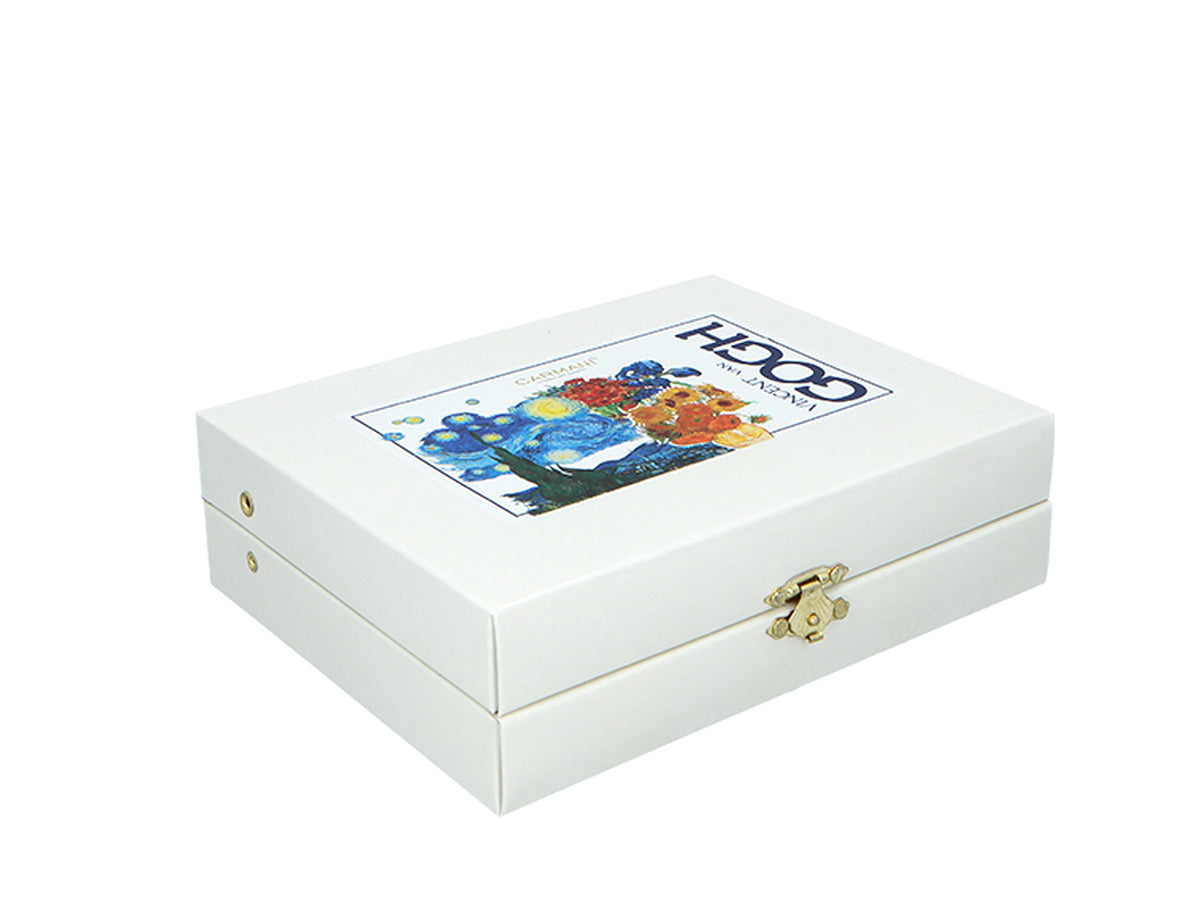 Set de 6 cucharillas recubiertas de oro de 24K con 1 cucharilla para azúcar - V. van Gogh, surtido, personalizable con grabado, elegante estuche para regalo, dimensiones 13 cm