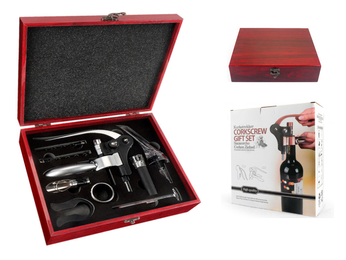 Set para abrir botellas de vino en una elegante caja de madera personalizable con grabado
