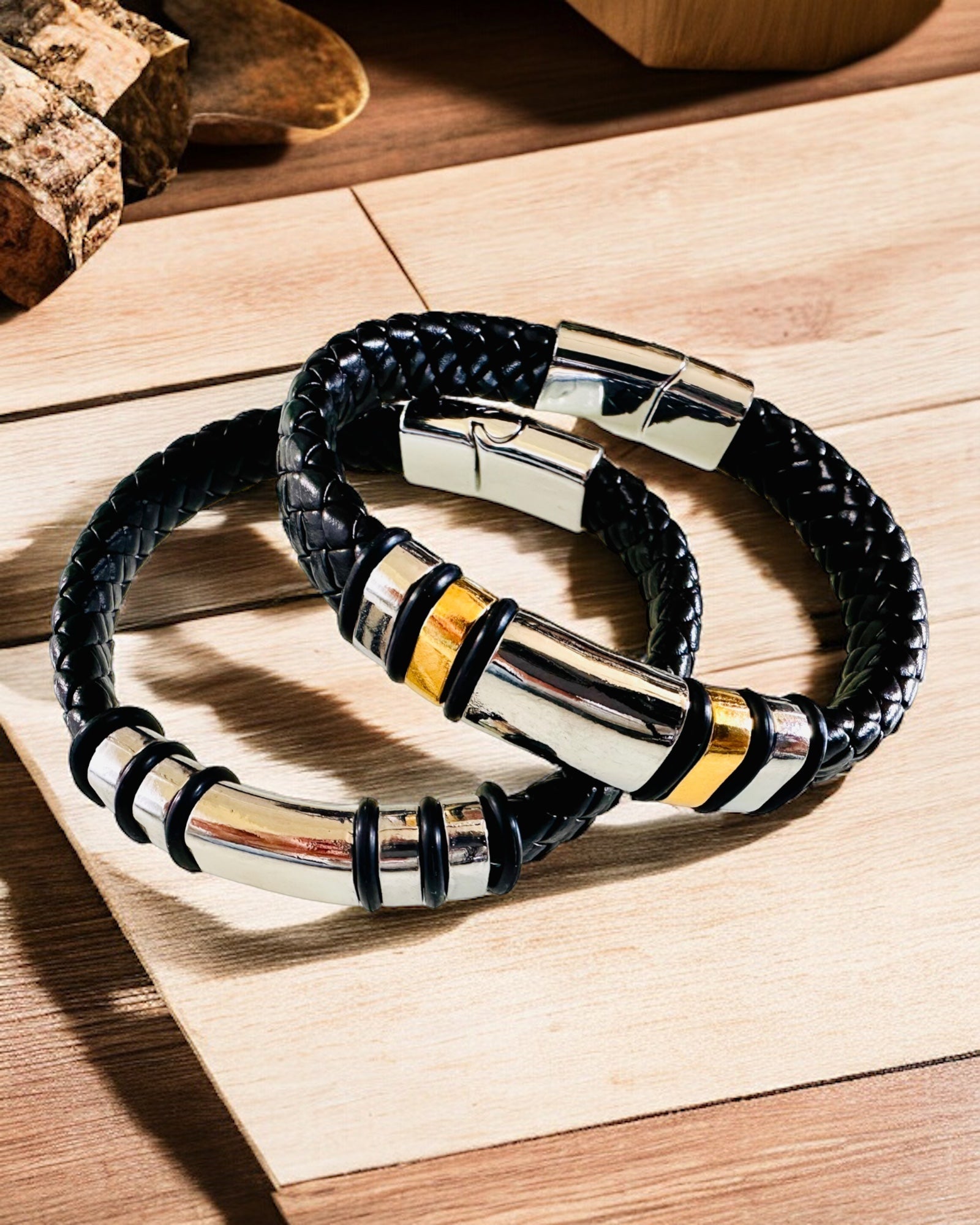 Pulsera de Moda Hip Hop para Hombres con Grabado Personalizado y Cierre Magnético – Elige Estilo con Detalles en Plata o Dorado, 22cm Cuero PU