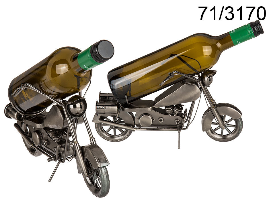 Soporte metálico para vino - Motocicleta, posibilidad de personalización mediante grabado