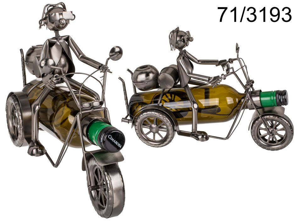 Soporte metálico para vino - Motociclista II, posibilidad de personalización mediante grabado