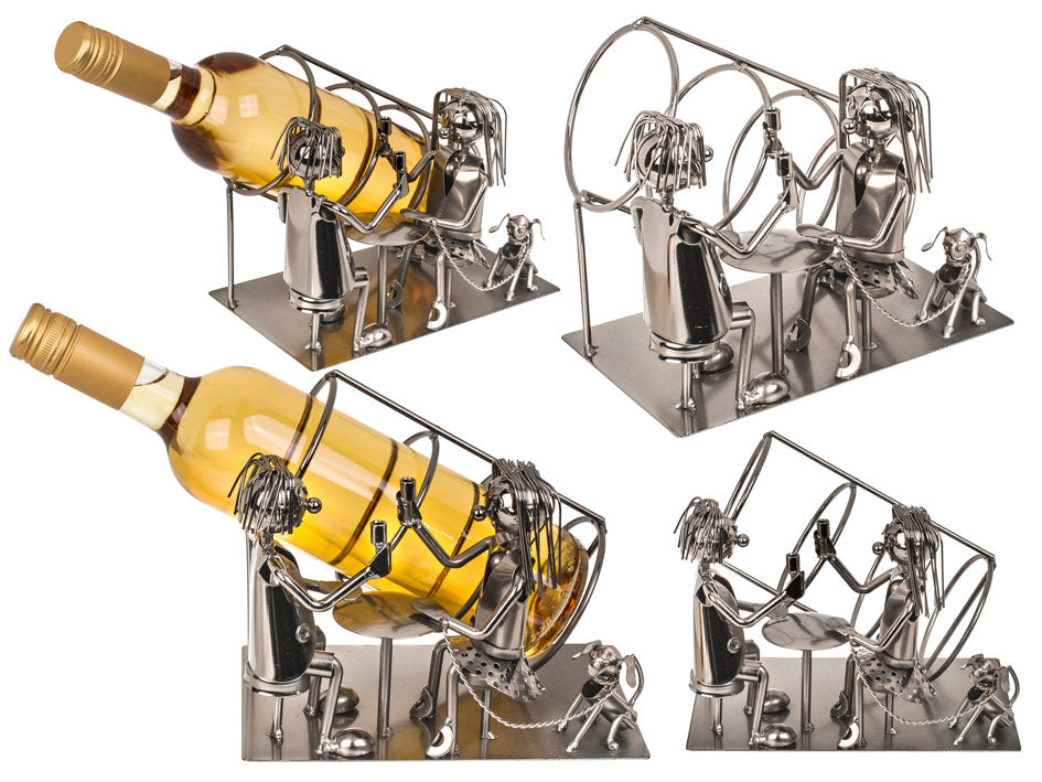 Soporte metálico para vino - Pareja enamorada VIII, posibilidad de personalización mediante grabado