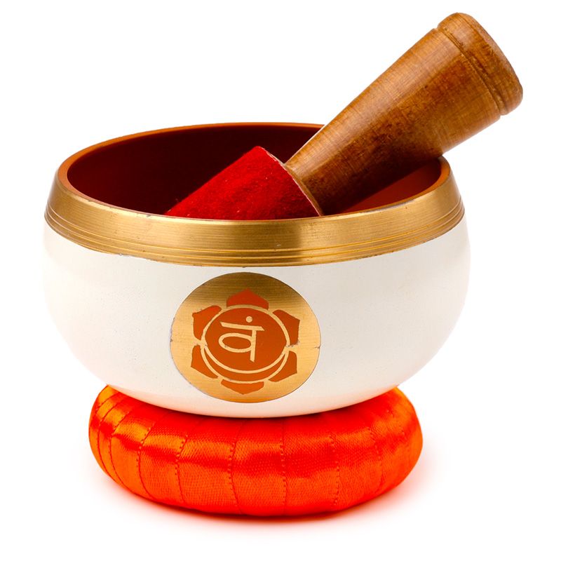 Cuenco cantor de chakra naranja con posibilidad de personalización mediante grabado, cuenco metálico sonoro, ideal para regalo, diámetro 10 cm, altura 5 cm