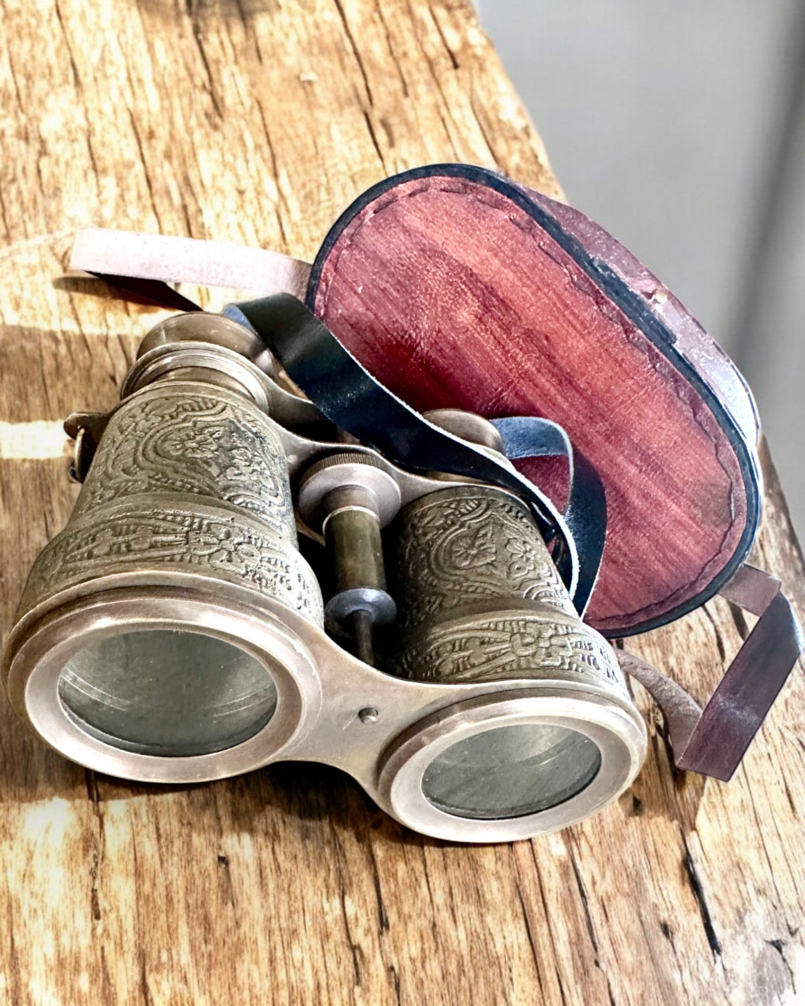 Prismáticos con estuche de cuero Victorian's Eye, 11 cm de latón, decorados a mano, personalización con grabado para regalo