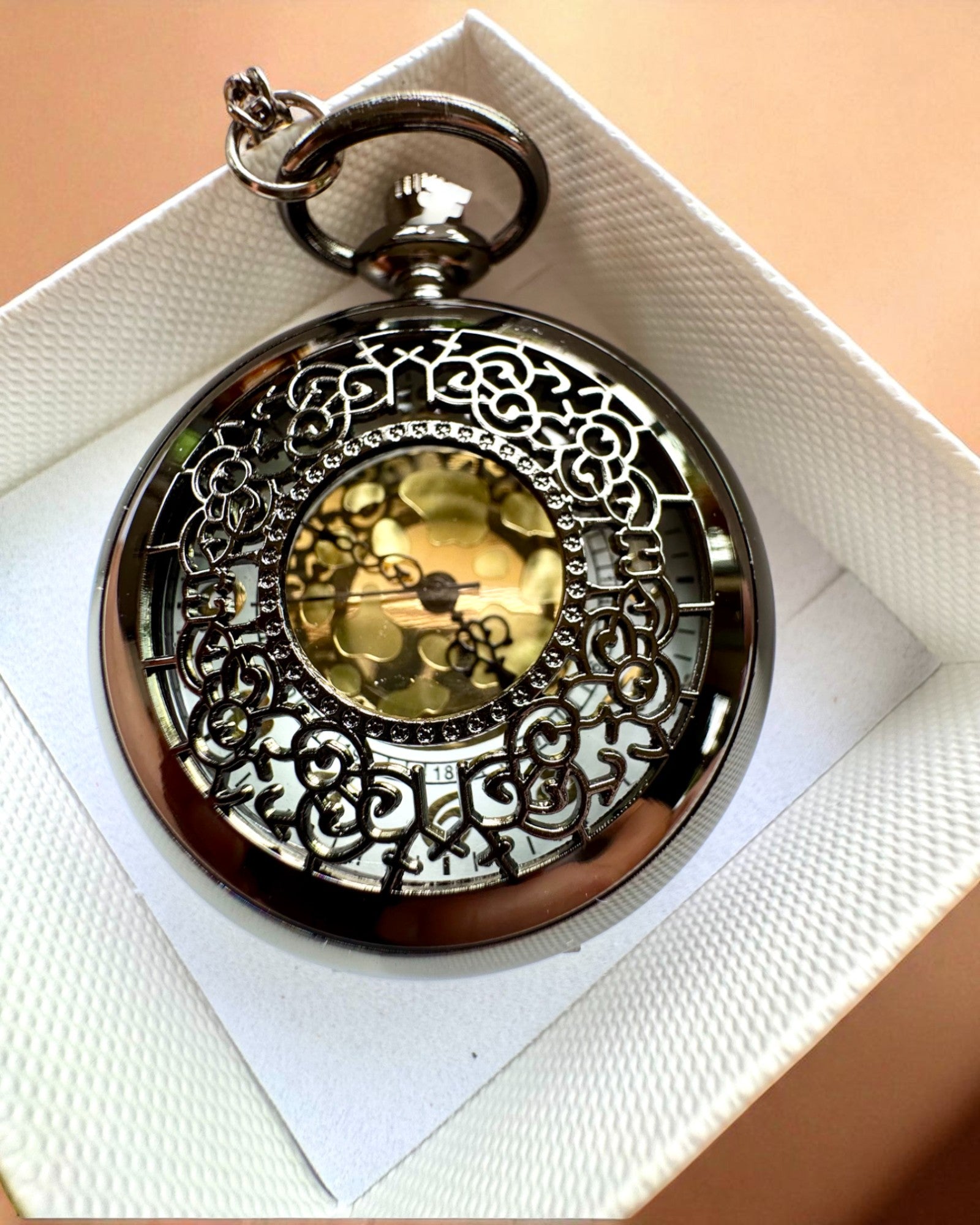 Reloj de Bolsillo Negro „Midnight Elegance”, personalización para regalo con grabado