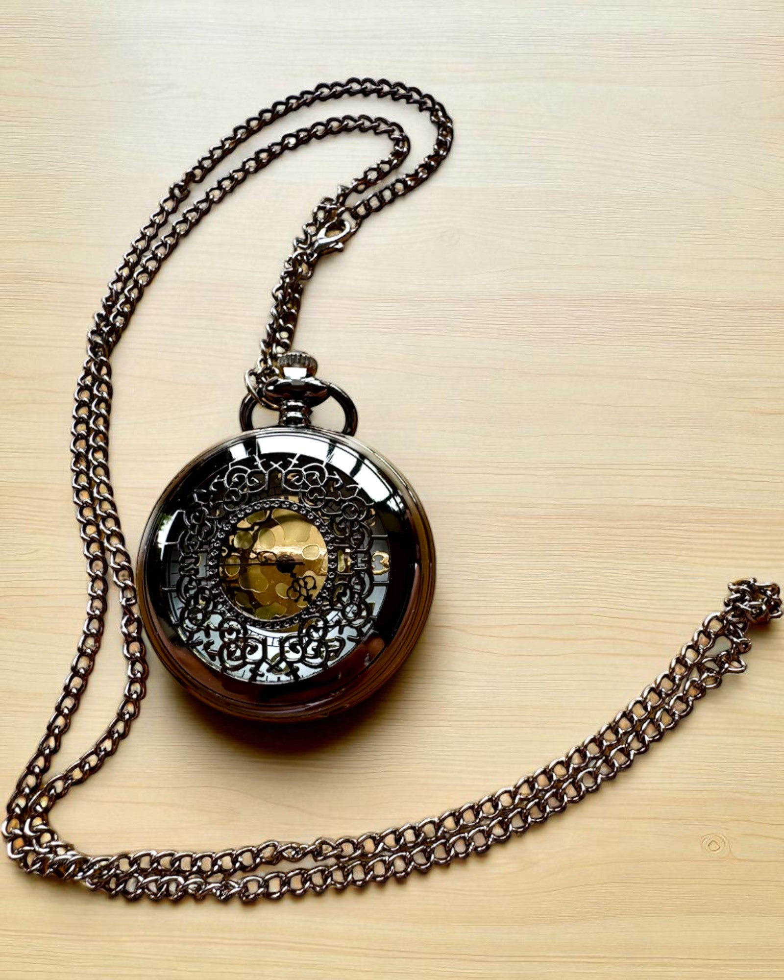 Reloj de Bolsillo Negro „Midnight Elegance”, personalización para regalo con grabado