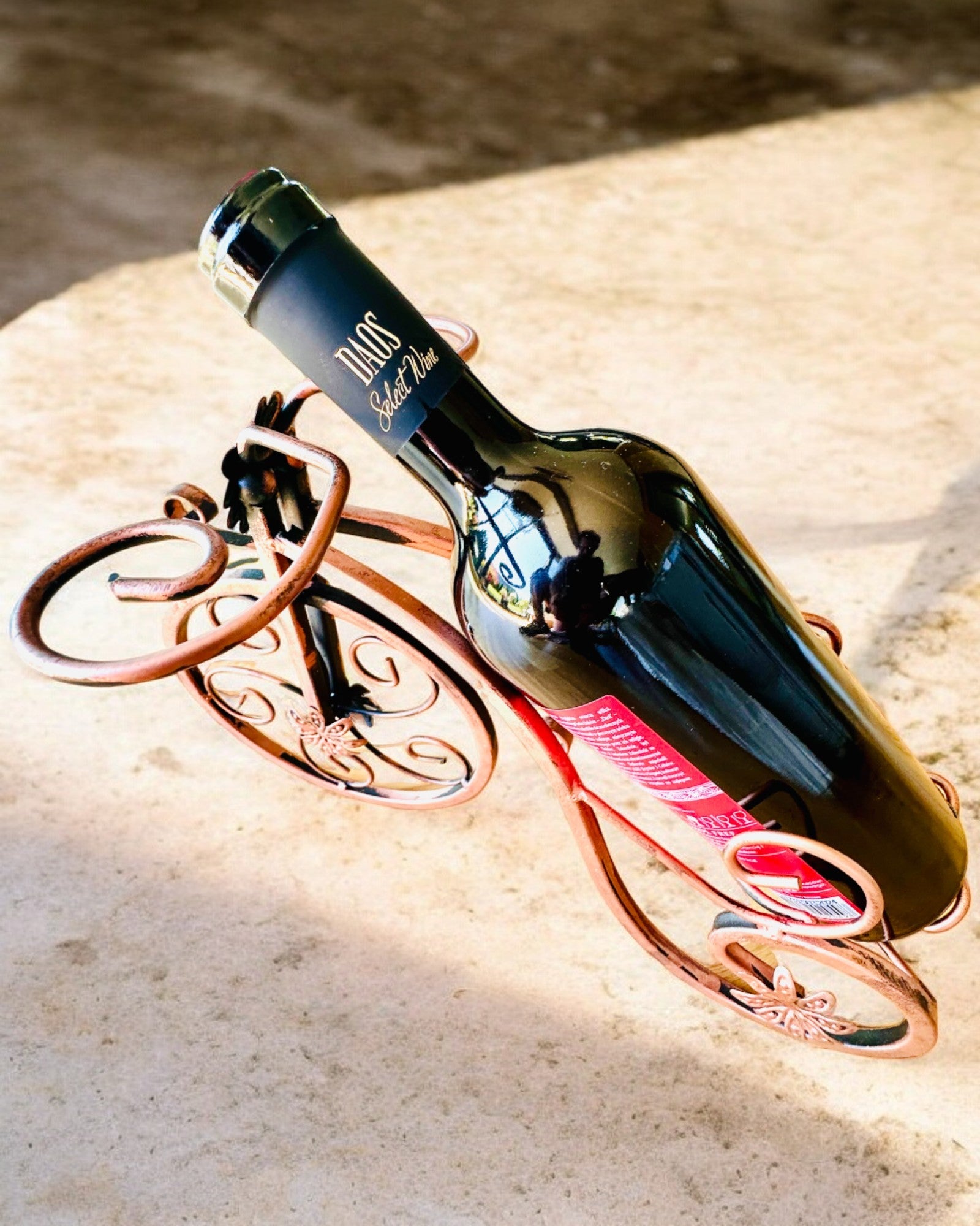 Soporte para Vino "WineCycle" en Forma de Bicicleta - posibilidad de personalización con grabado para regalo