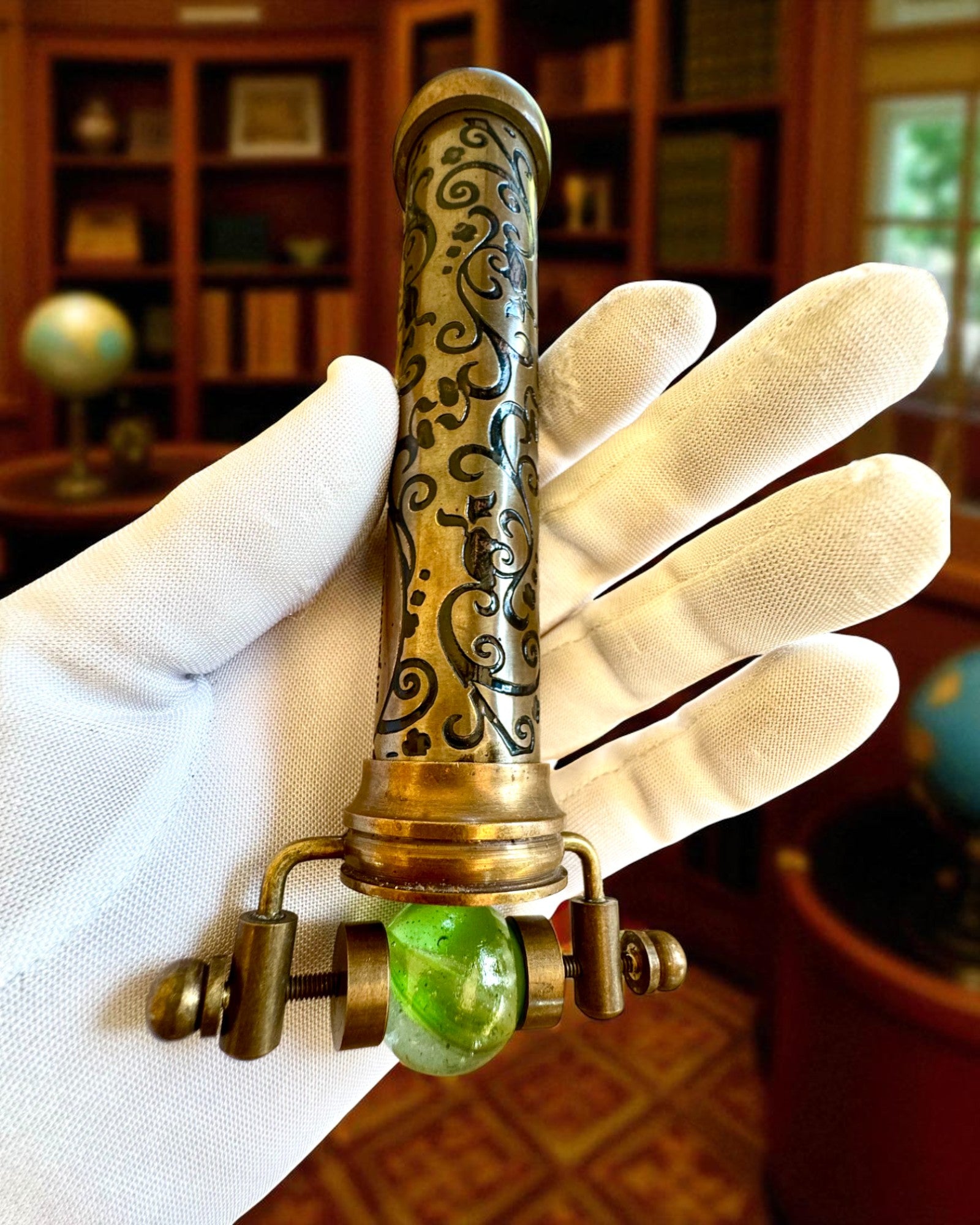 Caleidoscopio Vintage “Emerald Dreams”, 15 cm – hecho a mano, con opción de personalización mediante grabado para regalo