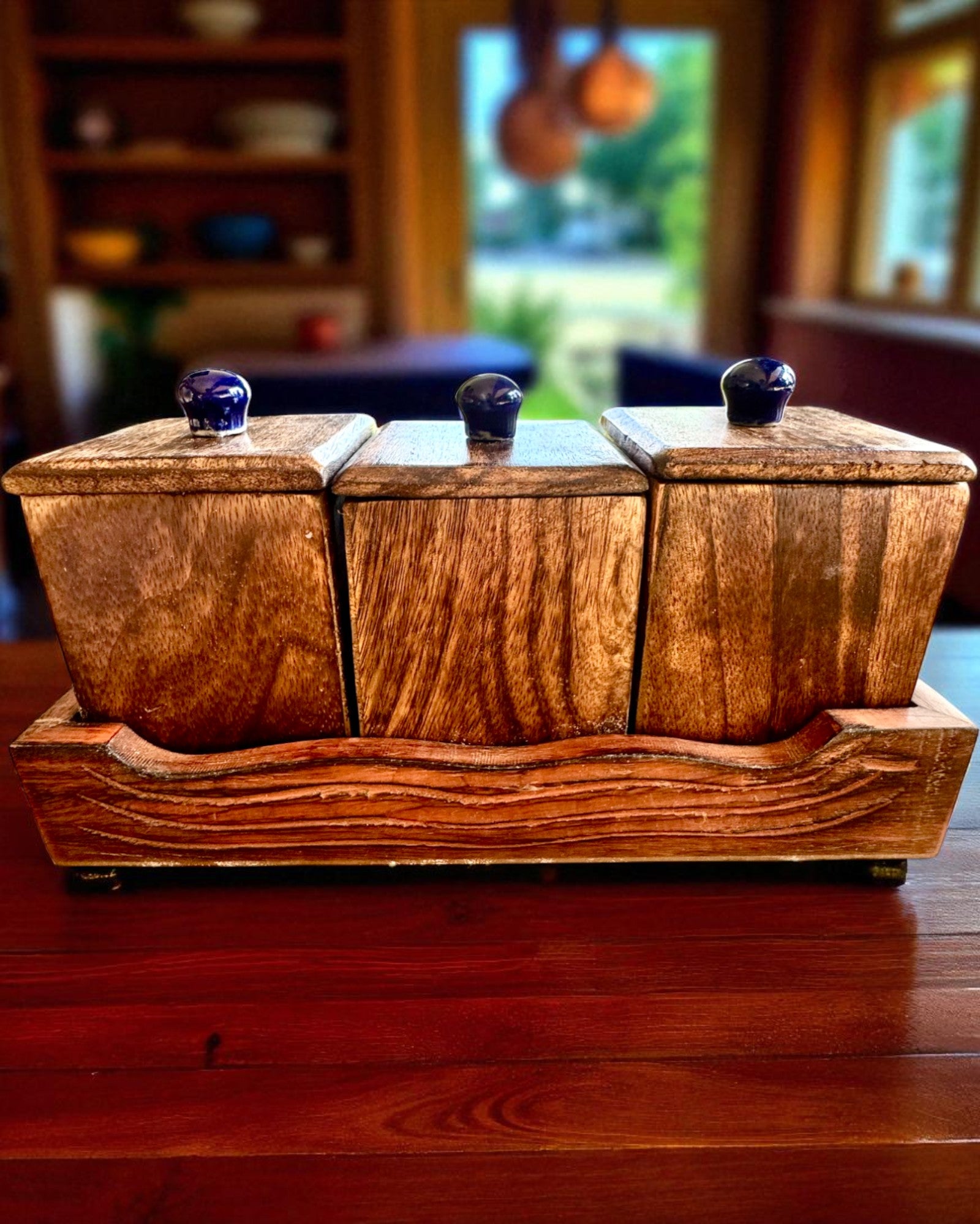 Conjunto Royal Trio – Té, Café, Azúcar de madera de Shisham, hecho a mano, con opción de grabado para regalo