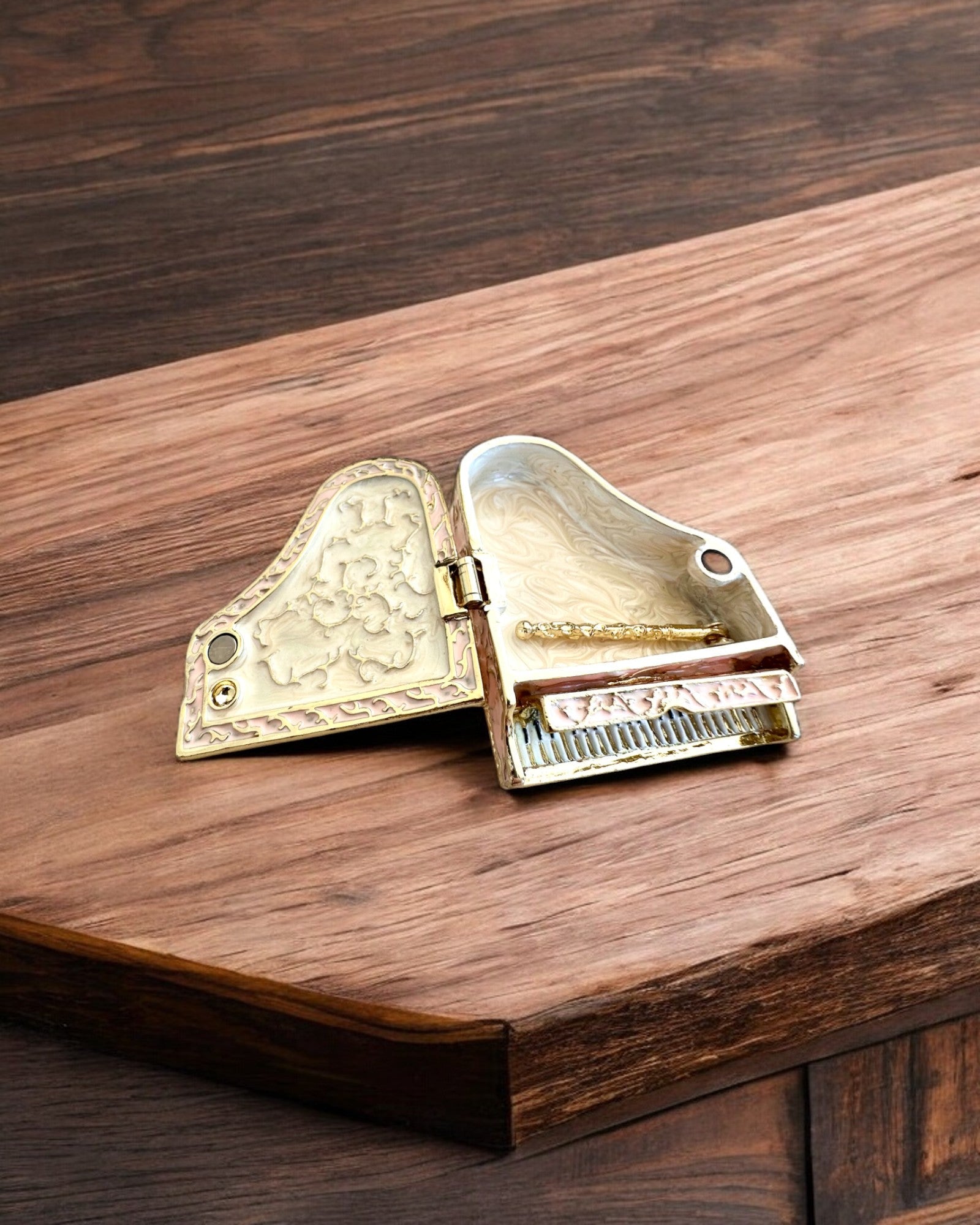 Elegante joyero "Mini Piano - rosas clásicas" - con opción de grabado para regalo