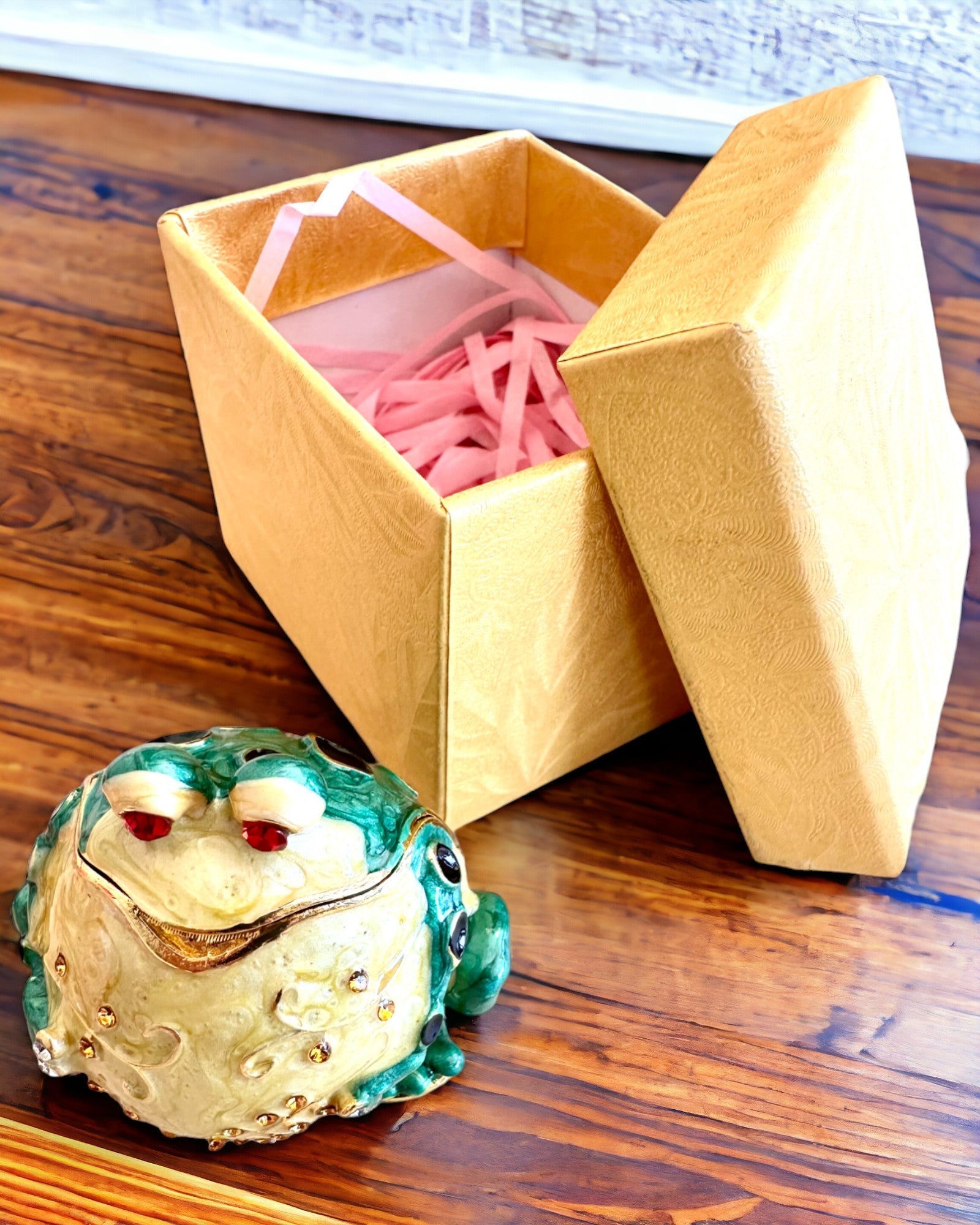 Elegante caja decorativa "Żabi Skarb" para regalo personalización, con opción de grabado