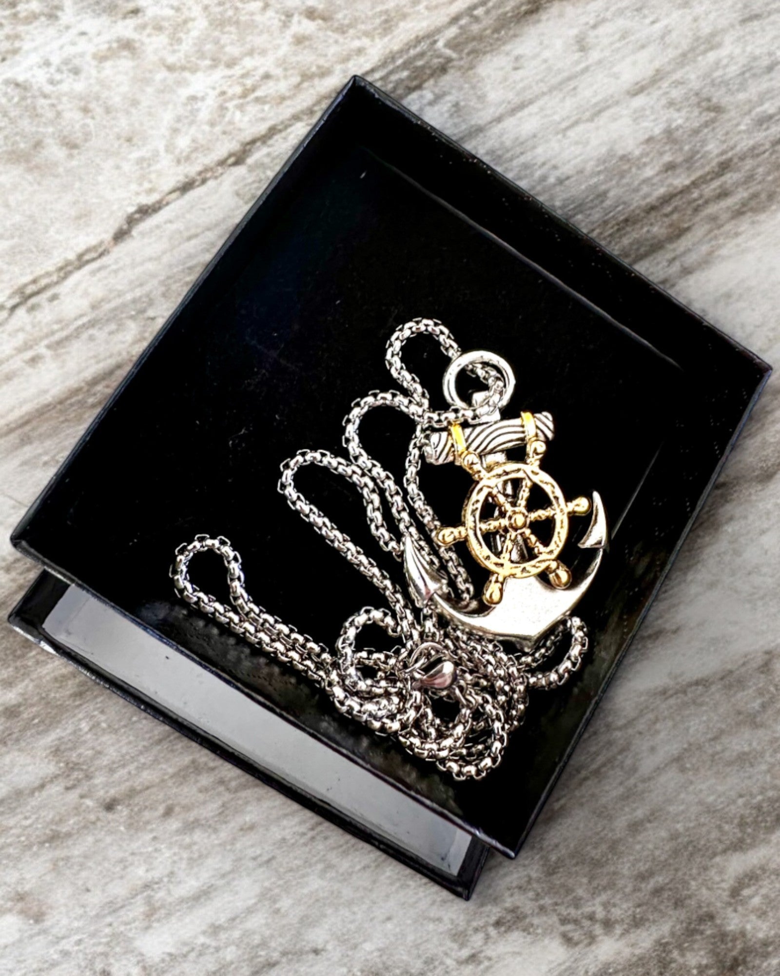 Amuleto Morski Ancla del Capitán, collar con opción de grabado para regalo
