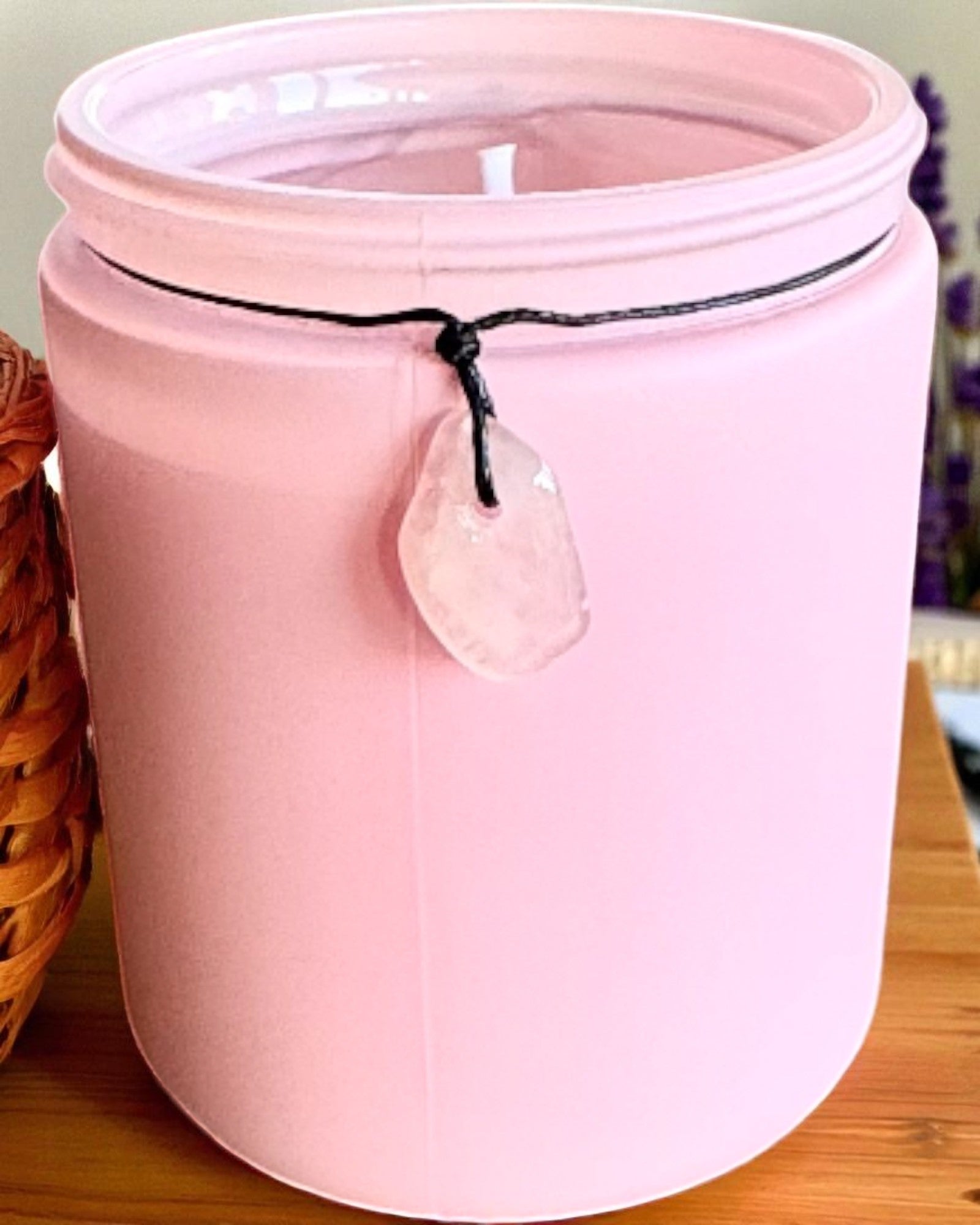Vela de soja intencional Cuarzo Rosa – amor, armonía y paz del corazón, 250 ml, posibilidad de personalización para regalo