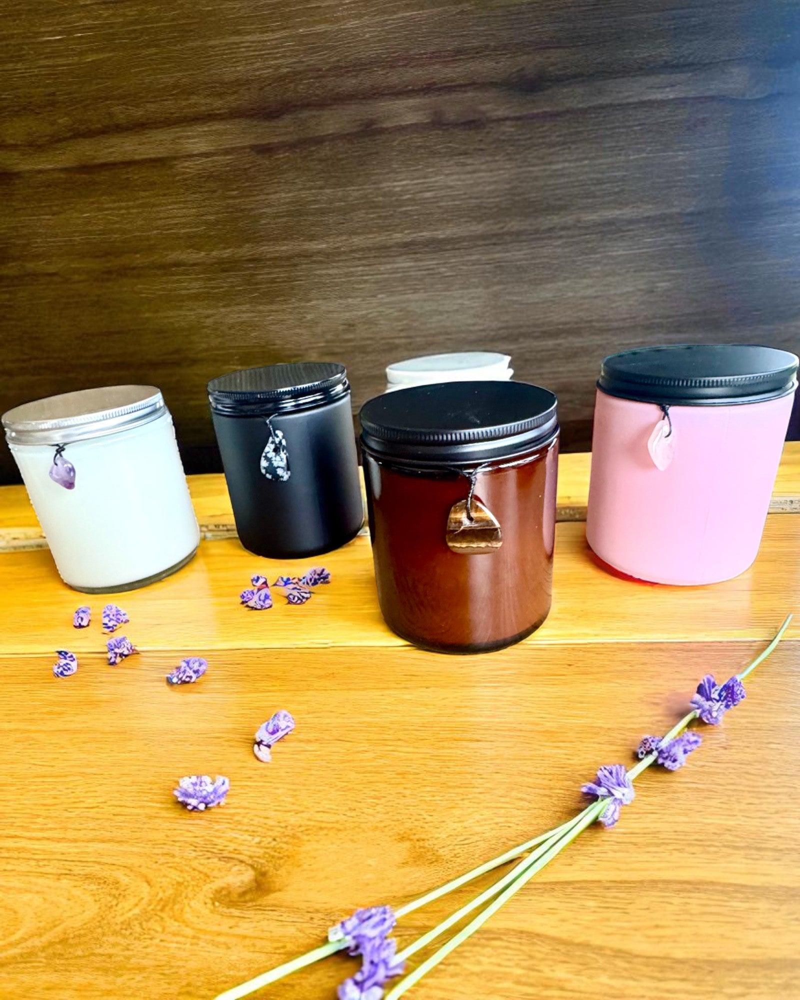 Vela de soja intencional Cuarzo Rosa – amor, armonía y paz del corazón, 250 ml, posibilidad de personalización para regalo