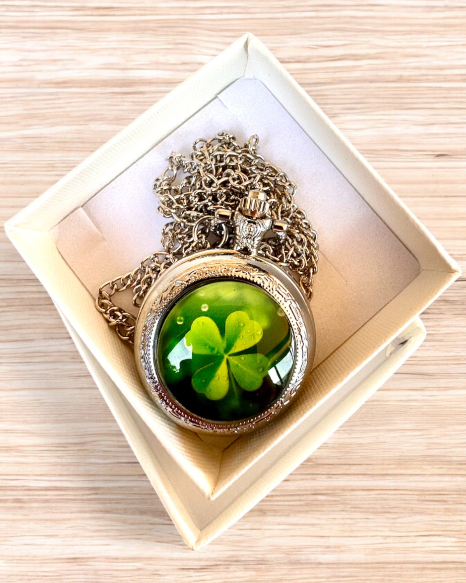 Reloj de bolsillo "CloverTime" con motivo de trébol de cuatro hojas, posibilidad de personalización con grabado para regalo