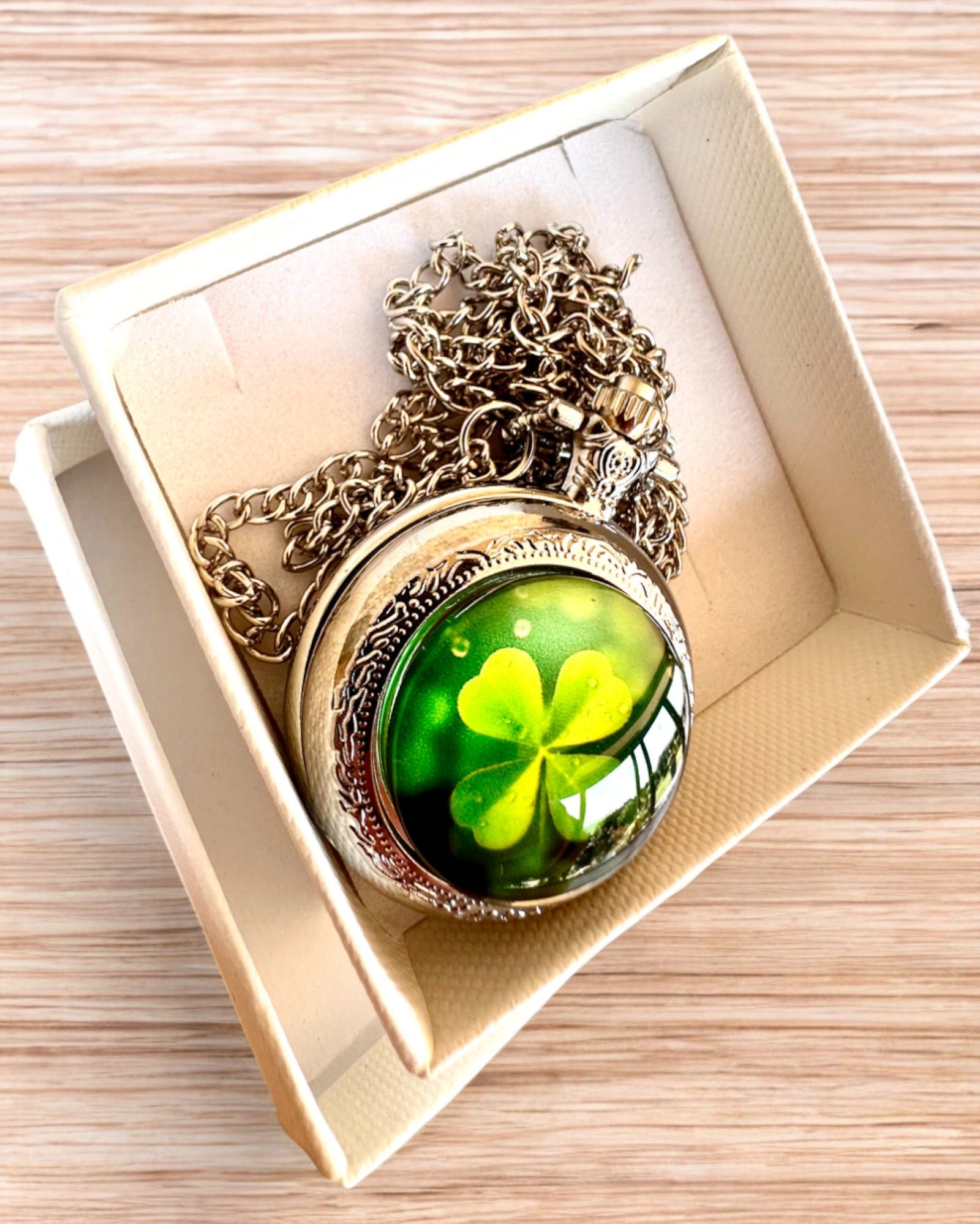 Reloj de bolsillo "CloverTime" con motivo de trébol de cuatro hojas, posibilidad de personalización con grabado para regalo