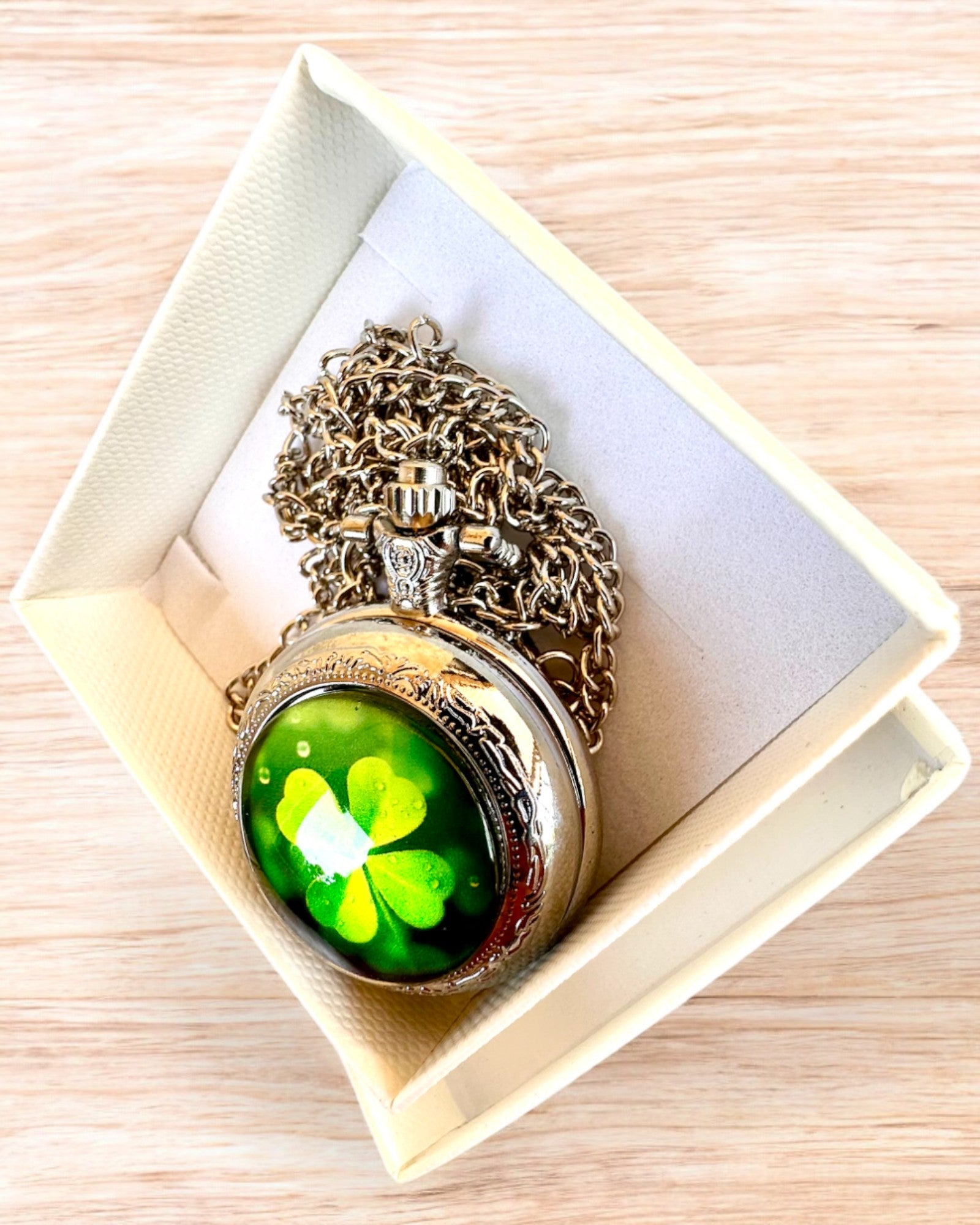 Reloj de bolsillo "CloverTime" con motivo de trébol de cuatro hojas, posibilidad de personalización con grabado para regalo