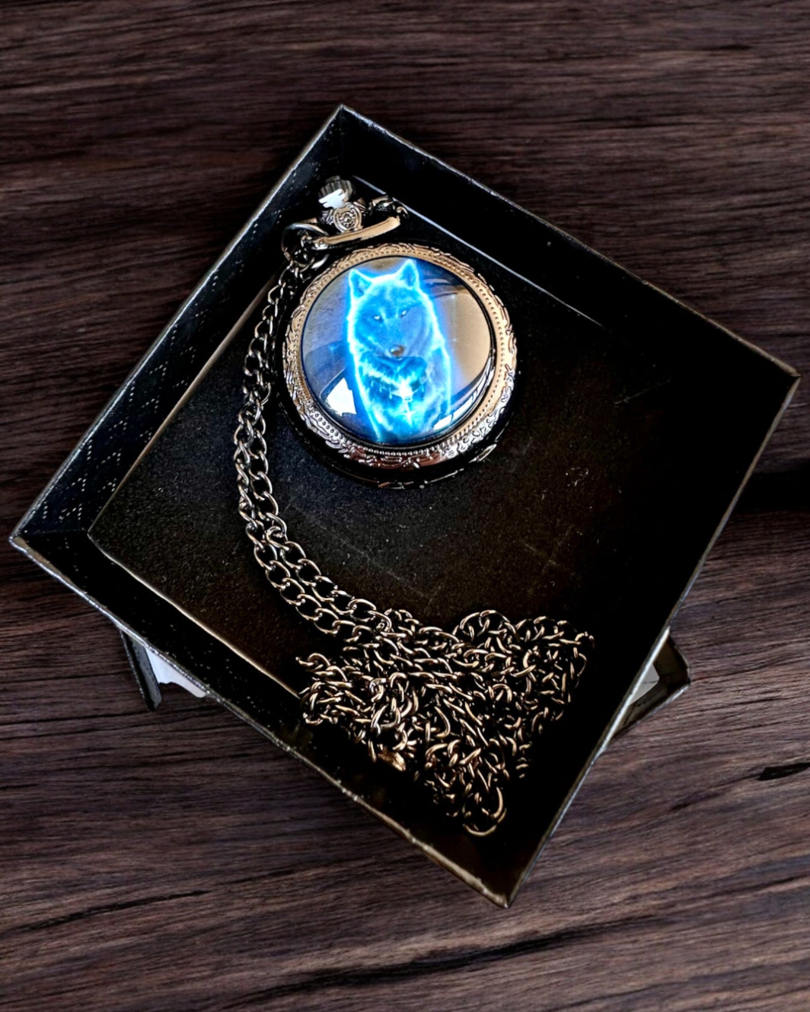 Reloj de Bolsillo Lunar Wolf – Reloj del Lobo Lunar, posibilidad de personalización con grabado para regalo