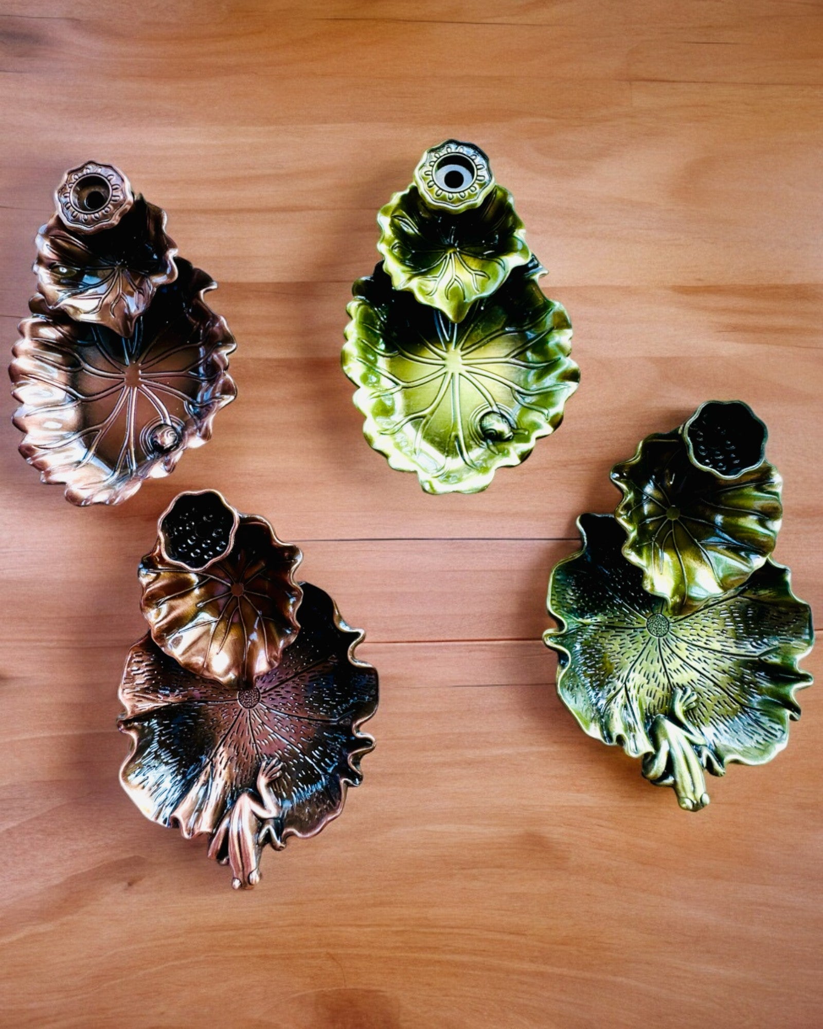 Elegante Soporte de Metal para Incienso Hoja de Loto - 4 variantes a elegir, posibilidad de personalización con grabado para regalo