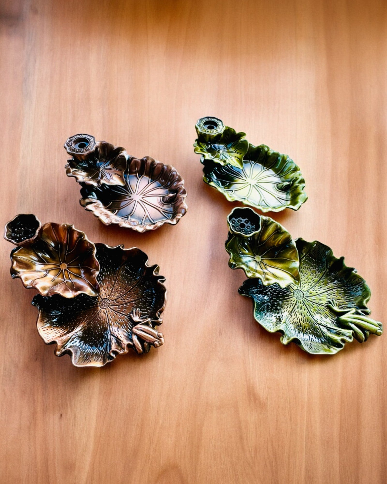 Elegante Soporte de Metal para Incienso Hoja de Loto - 4 variantes a elegir, posibilidad de personalización con grabado para regalo