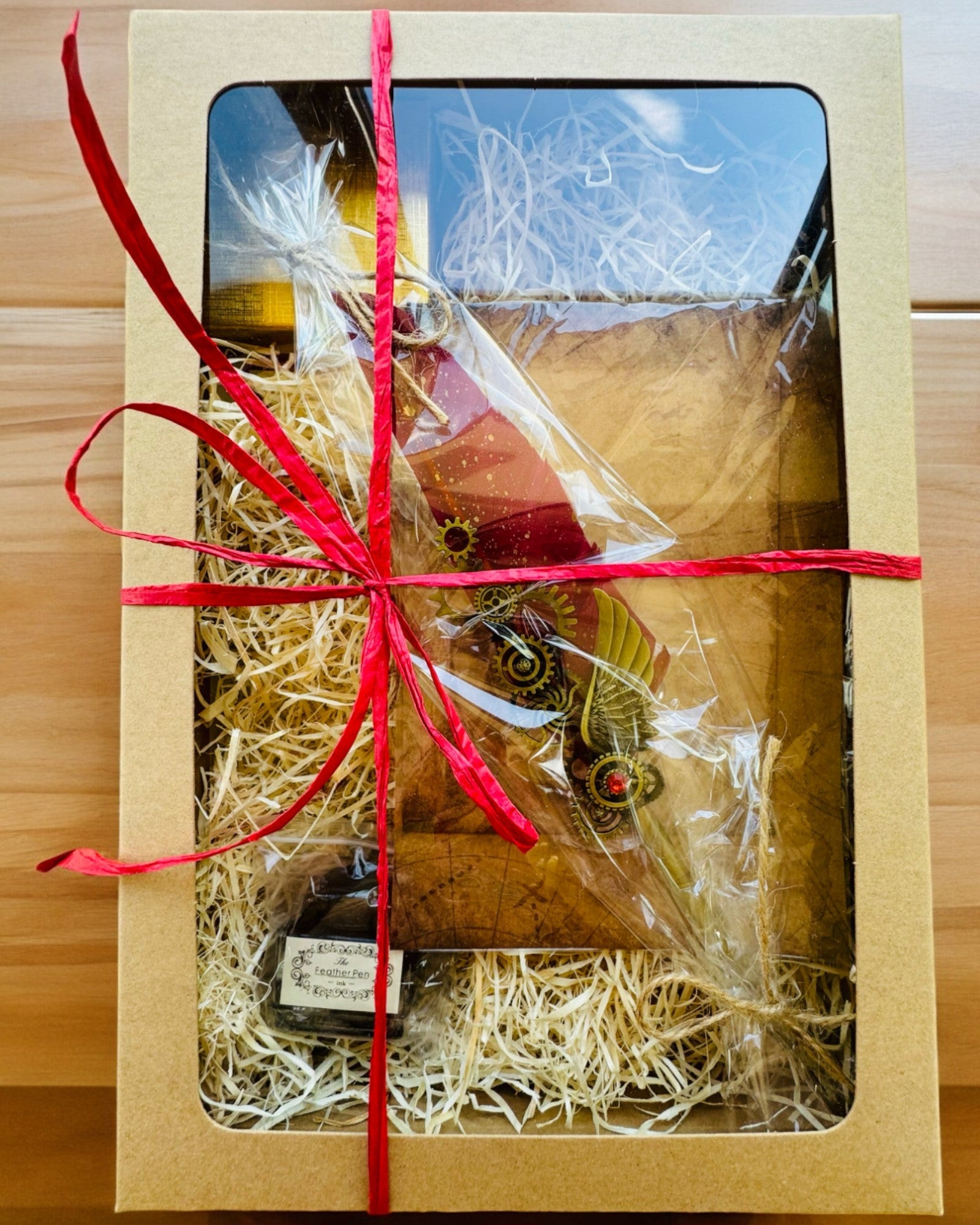 Set de Regalo - Pluma de Ganso Bordo-Violeta "Elegancia Steampunk" con Opción de Grabado, para regalo