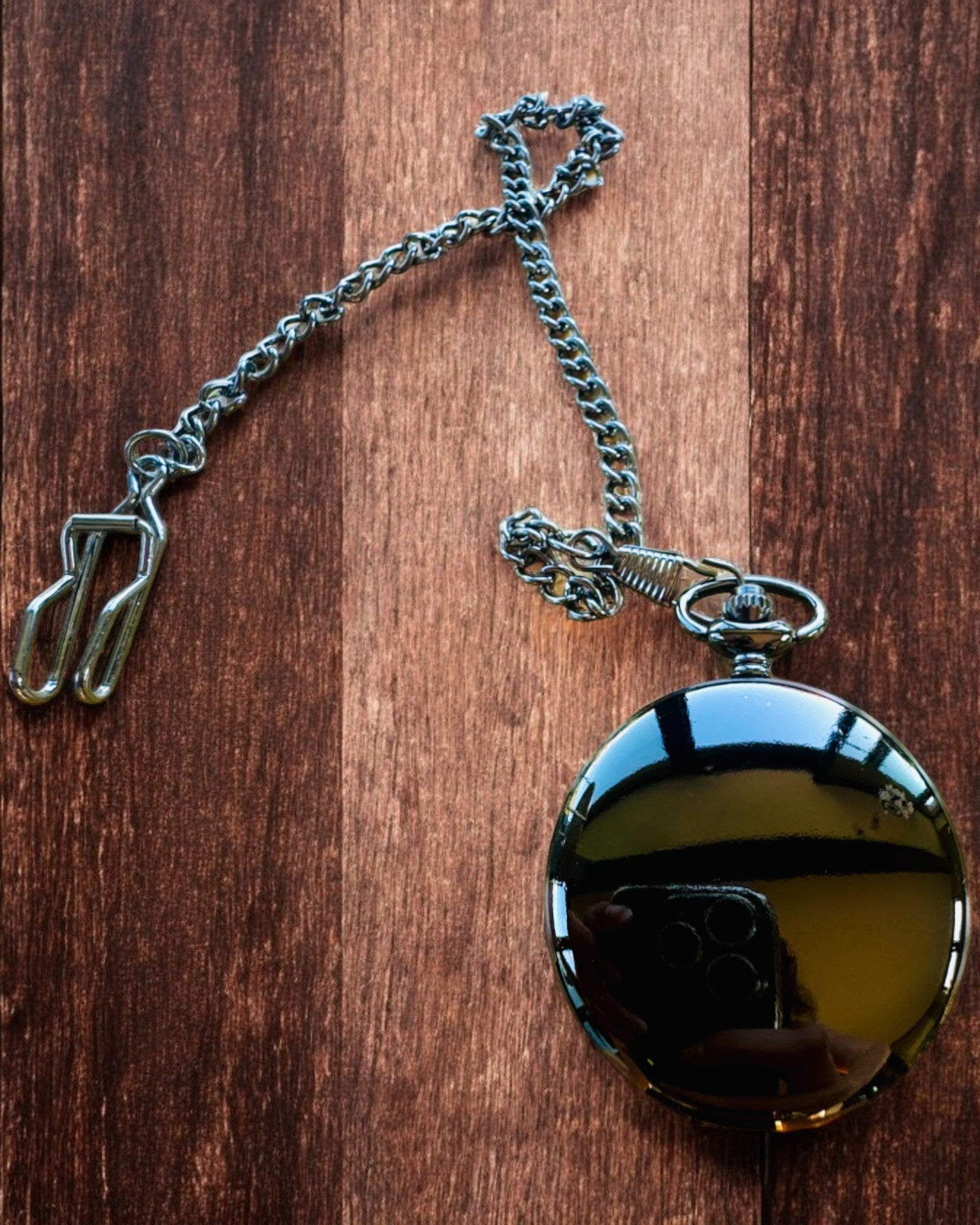 Reloj de Bolsillo Clásico con Números Romanos y Cadena, Cuarzo, Brillo Negro - color negro