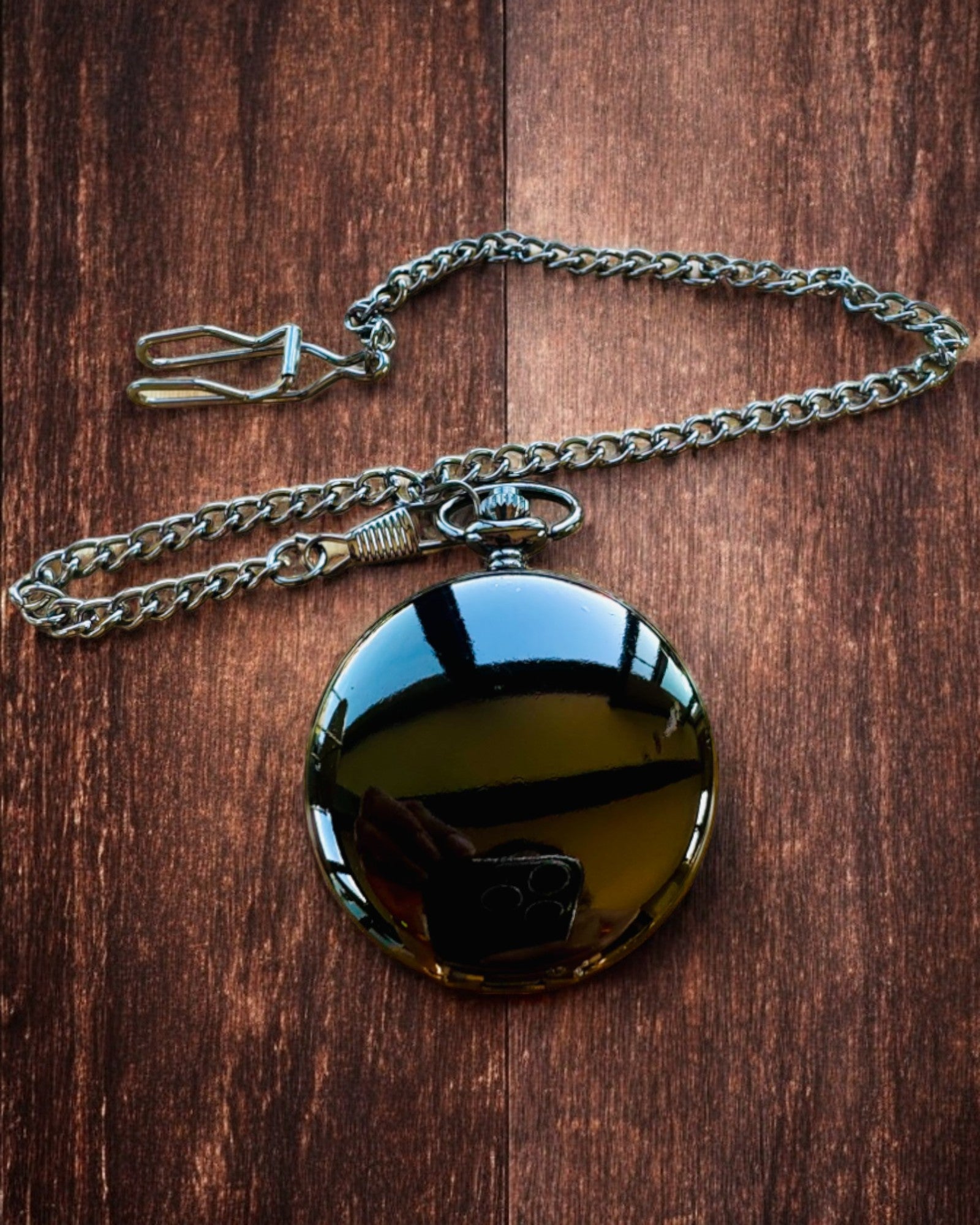 Reloj de Bolsillo Clásico con Números Romanos y Cadena, Cuarzo, Brillo Negro - color negro