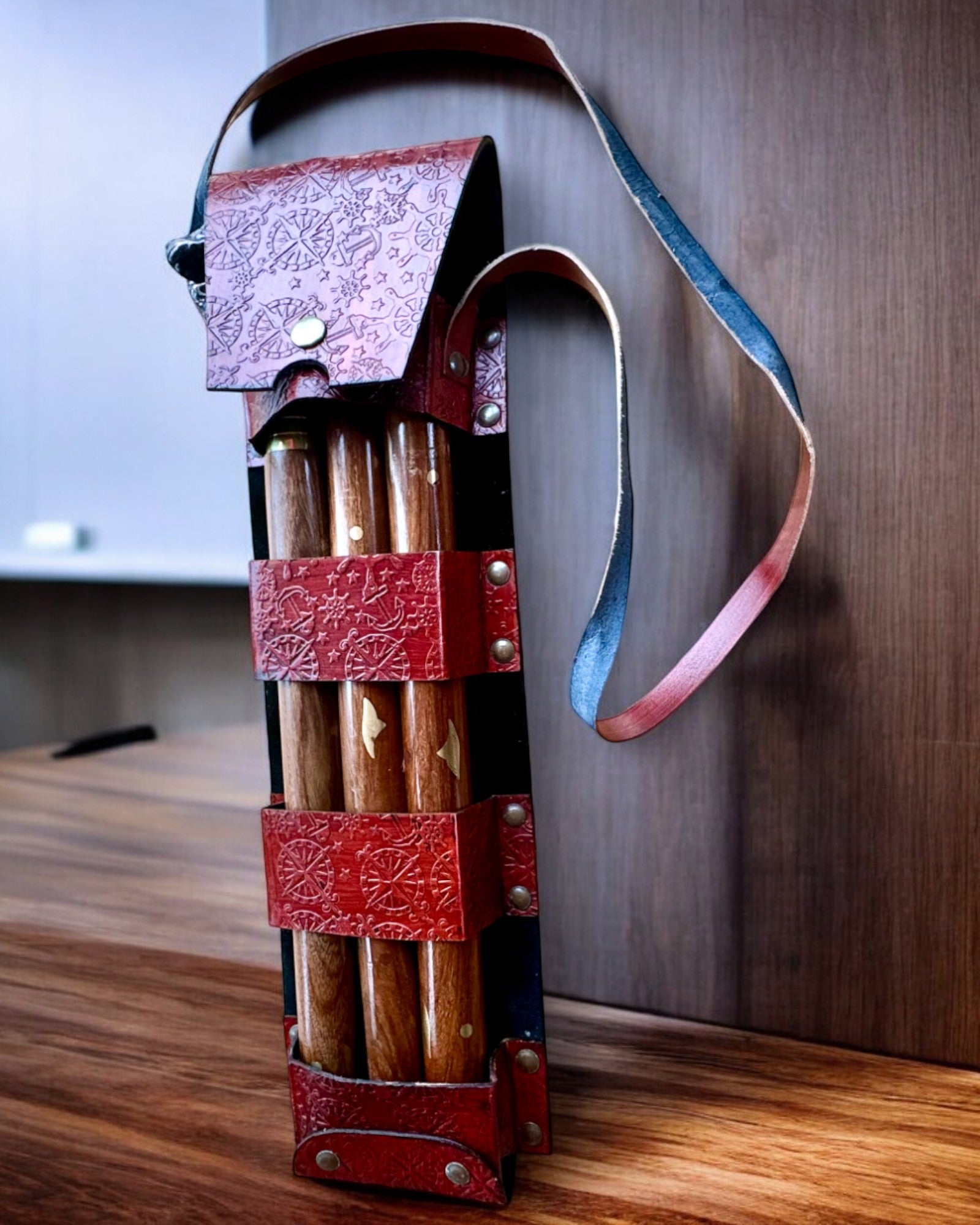 Funda de cuero, estuche para bastones de paseo - posibilidad de personalización con grabado para regalo