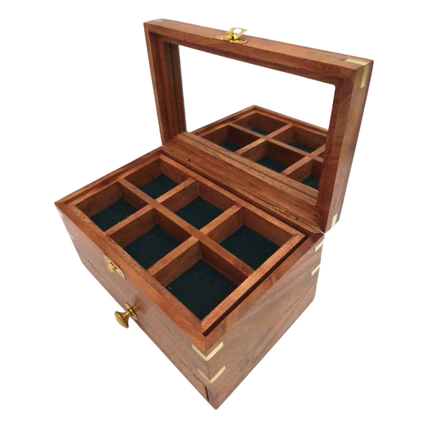 Elegante caja de madera para joyas con espejo y grabado personalizado