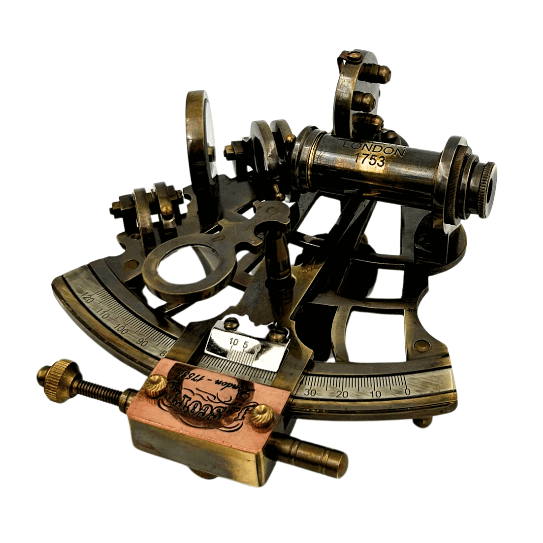 Sextante retro de latón en estuche de cuero - instrumento de navegación elegante con opción de grabado - regalo ideal para amantes de la navegación e historia - dimensiones 13x12x7 cm