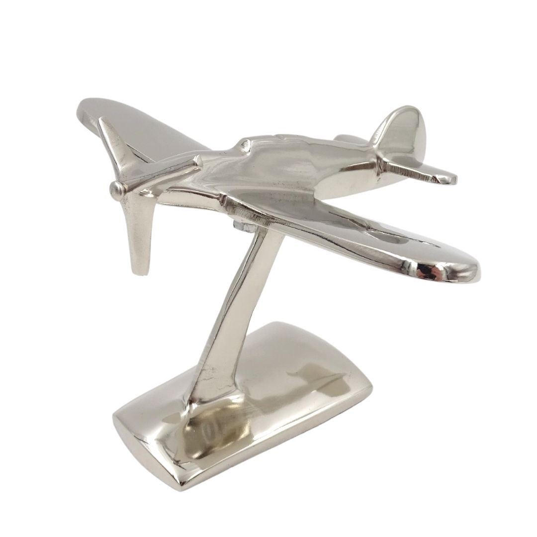 Modelo de avión monomotor N-0896 de aluminio en color plateado, 17x14x11 cm