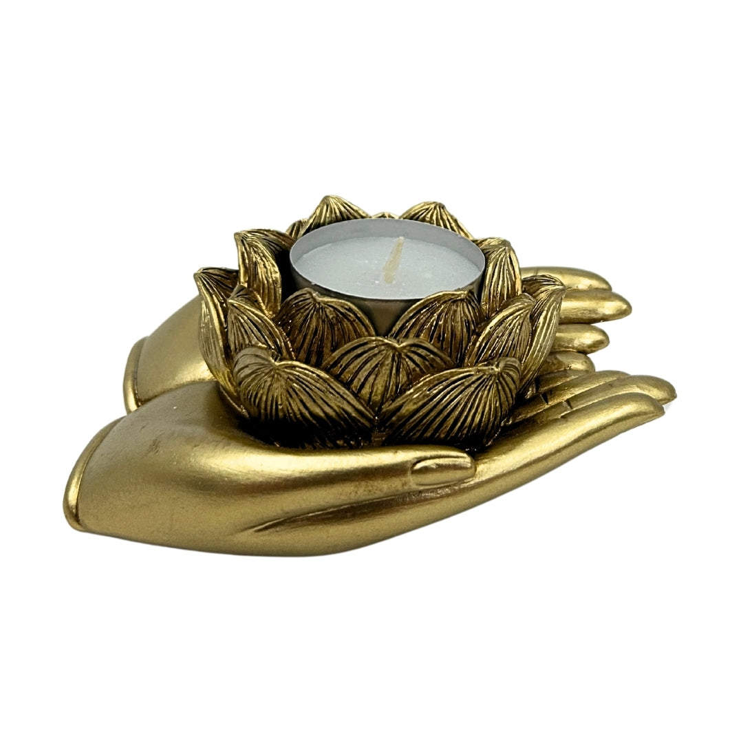 Candelabro dorado Glamour para tealight con opción de grabado personalizado – elegante elemento decorativo para interiores de 11,5 x 9,4 x 4,8 cm de polyresina