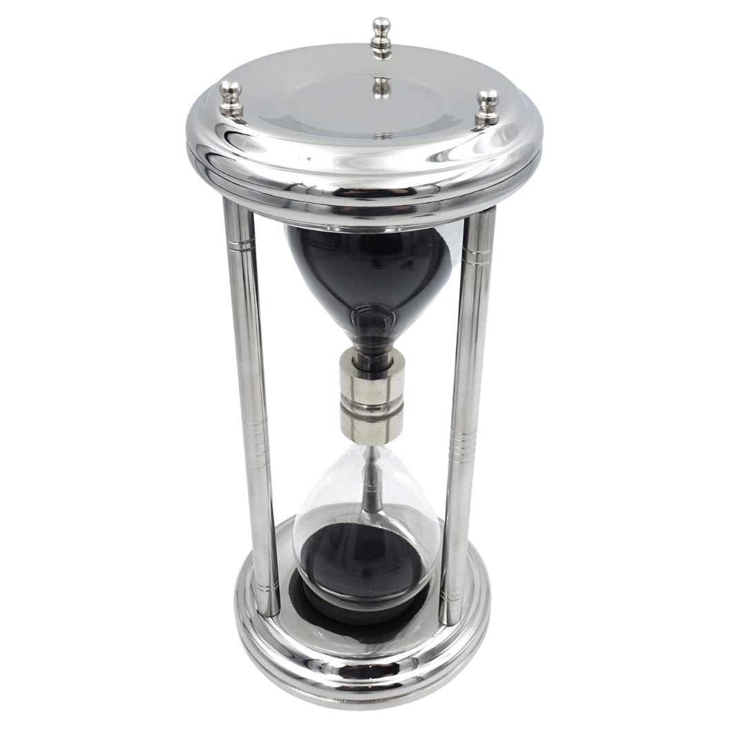 Reloj de arena grande plateado de 10 minutos con posibilidad de grabado