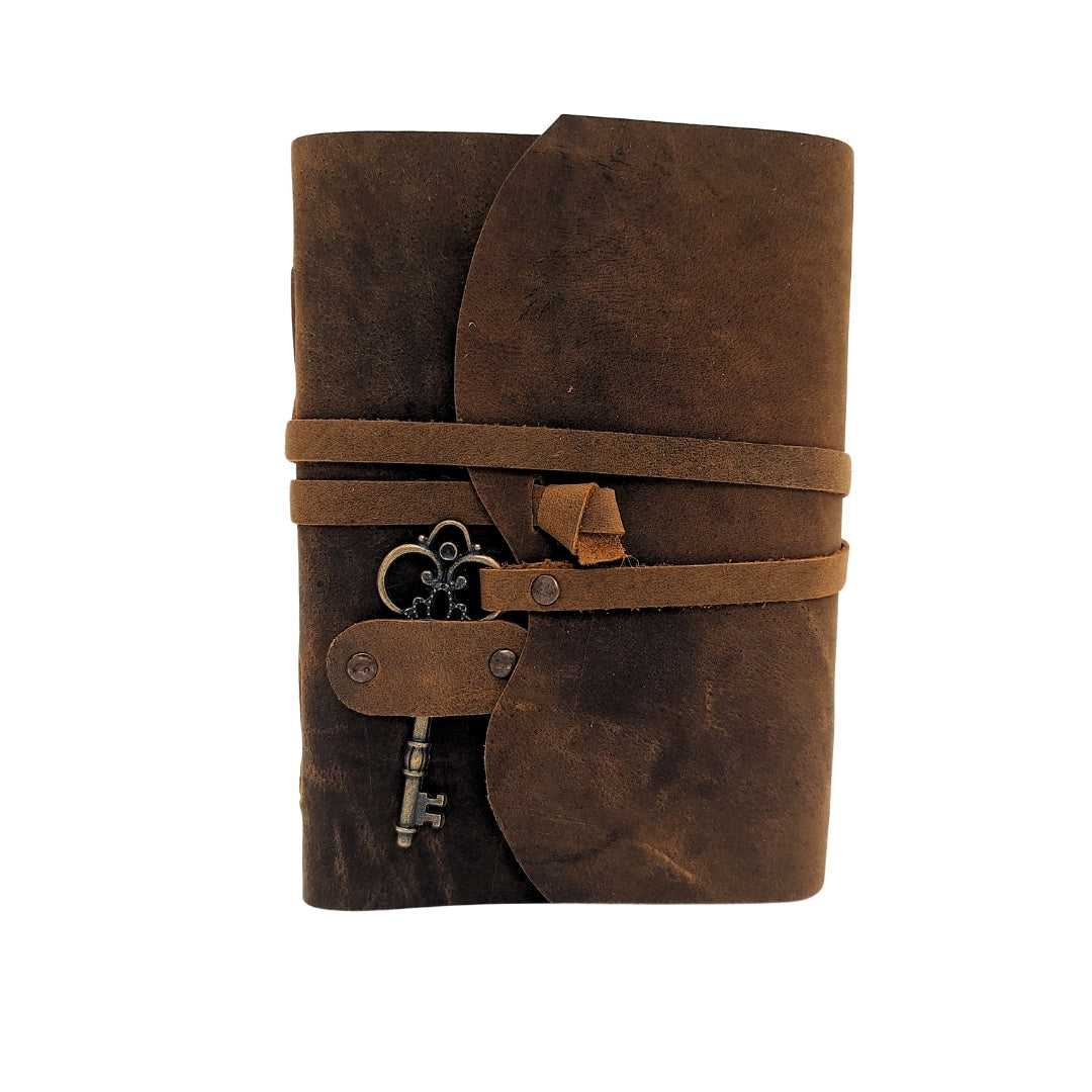 Cuaderno de cuero retro con llave y correa, 200 páginas, 18 x 13 cm