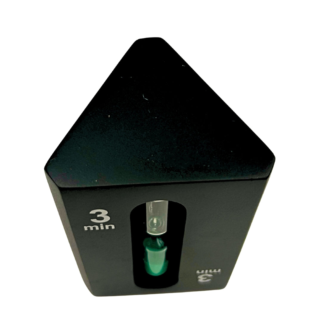 Reloj de arena triangular 1-3-5 minutos negro con posibilidad de grabado