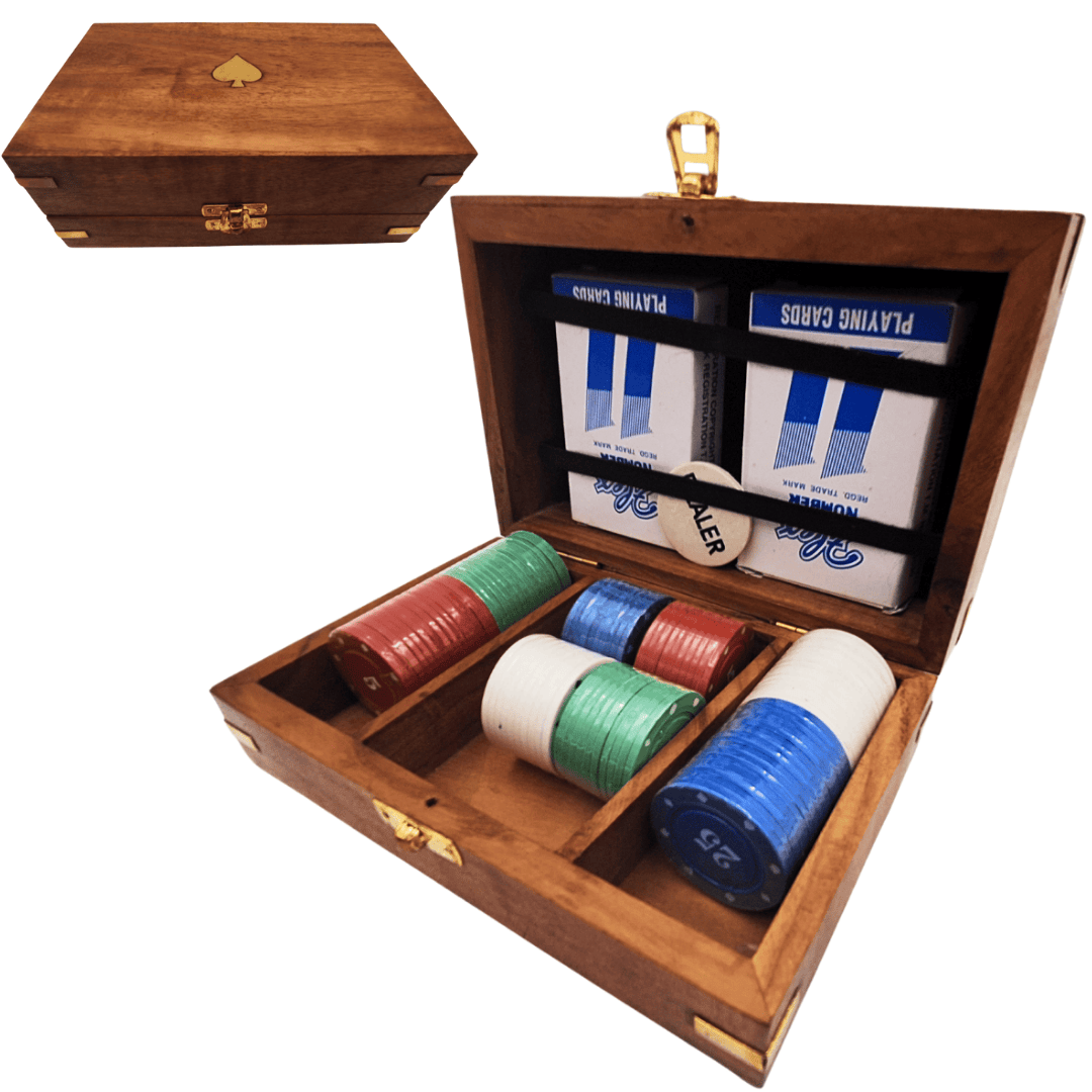 Elegante Set de Póker en Caja de Madera con Grabado