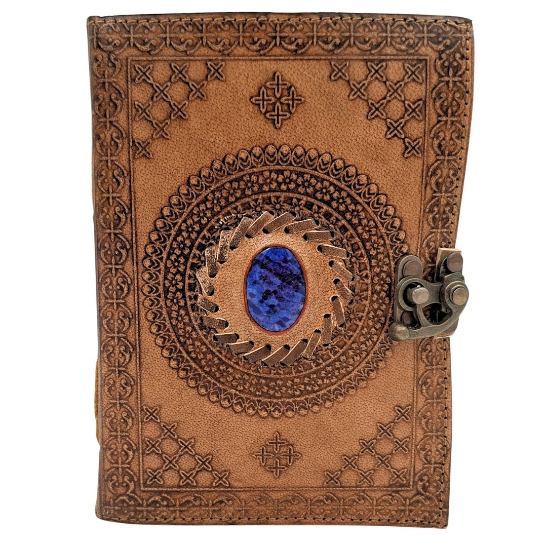 Cuaderno de Piel Retro con Piedra - Cuaderno Personalizado con Grabado - Piel de Búfalo, Marrón, 18x13 cm