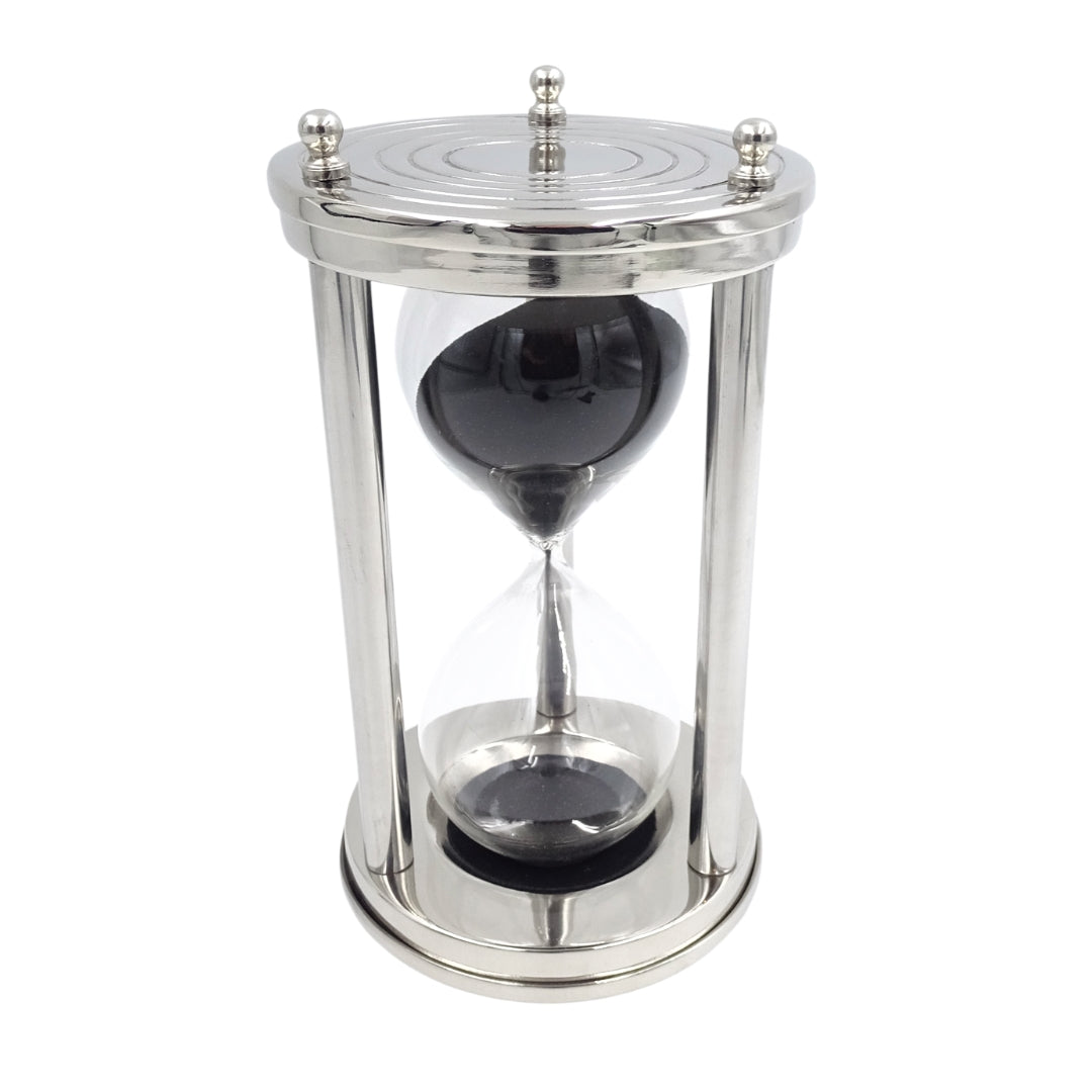 Reloj de arena de aluminio 15 min con posibilidad de personalización mediante grabado, negro, 10,15x10,15x20,25 cm