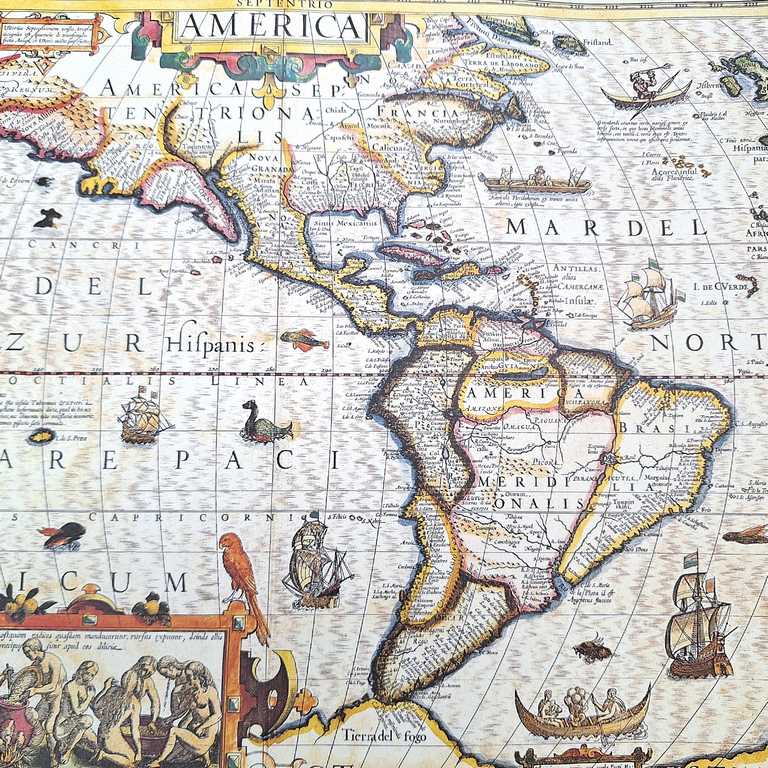 Mapa de América 1628 - Reimpresión de J. Hondius con posibilidad de personalización con grabado - regalo ideal para viajeros y amantes de la historia - dimensiones 37,5 x 50 cm