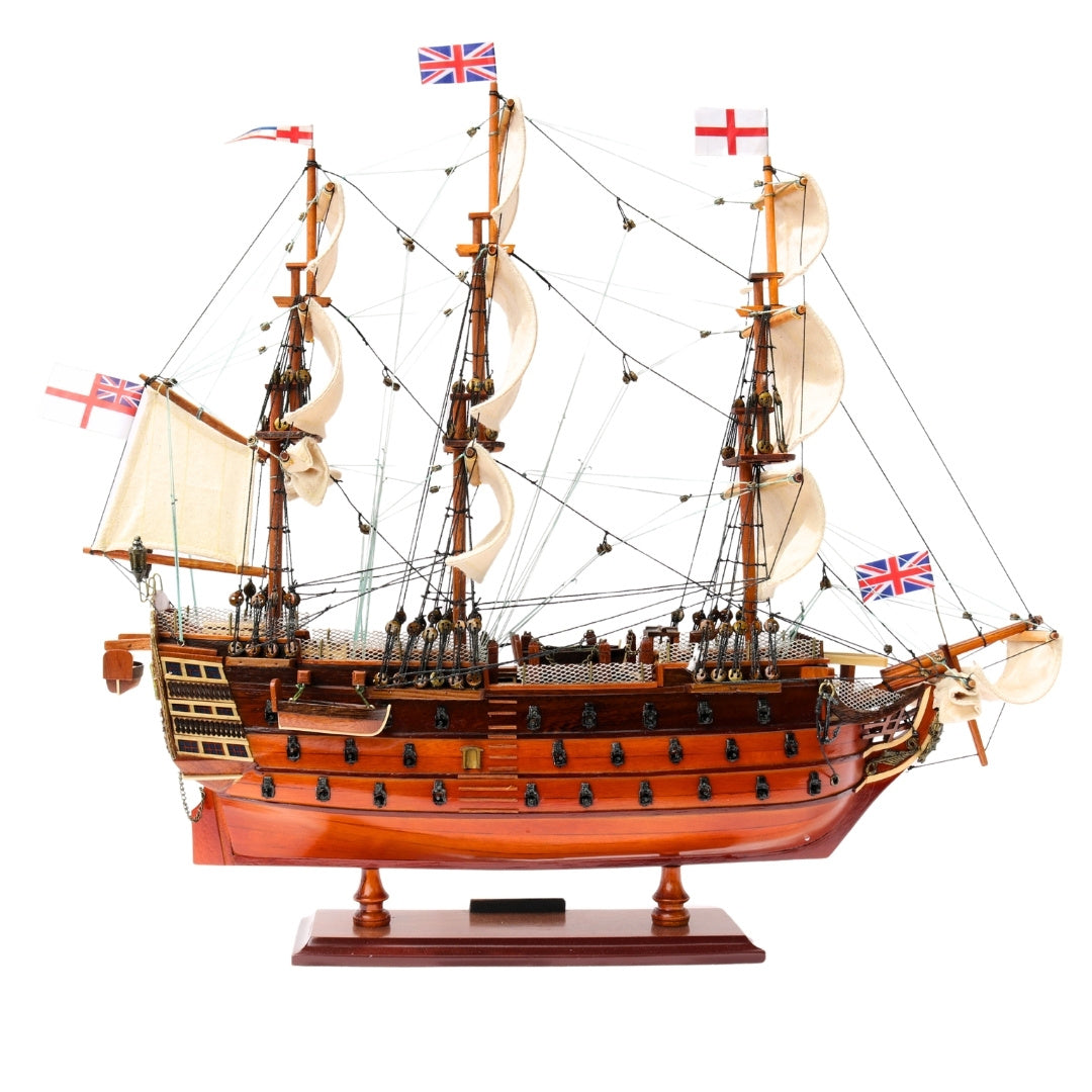 Modelo montado del velero HMS Victory de 54 cm - Réplica hecha a mano con posibilidad de personalización mediante grabado - Regalo ideal para amantes de la navegación - Alta calidad, elegante base de madera