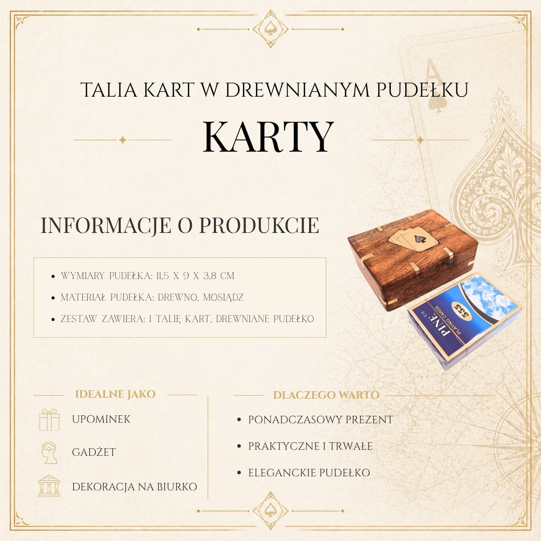 Elegante Baraja de Cartas en Caja de Madera con Adornos de Latón