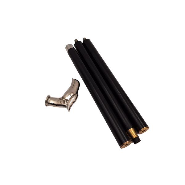 Bastón plegable de madera con cabeza de águila - regalo elegante con opción de personalización mediante grabado, longitud 91,5 cm, negro con mango plateado y latón