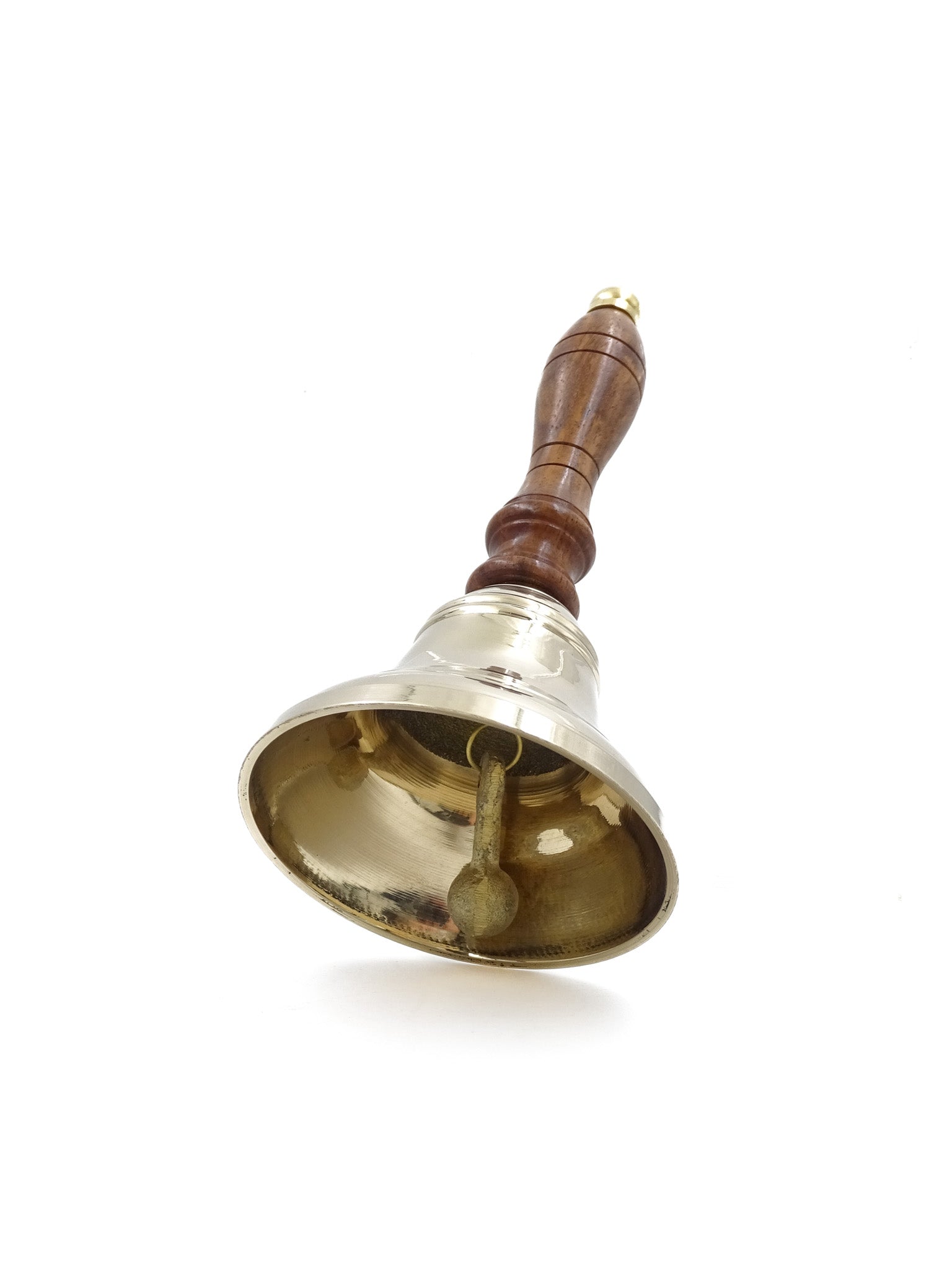 Campana de Mano de Latón con Mango de Madera Estilo Retro – Grabado Personalizado, Ideal para Regalo – Altura 16 cm, Diámetro 7,5 cm, Dorado y Marrón