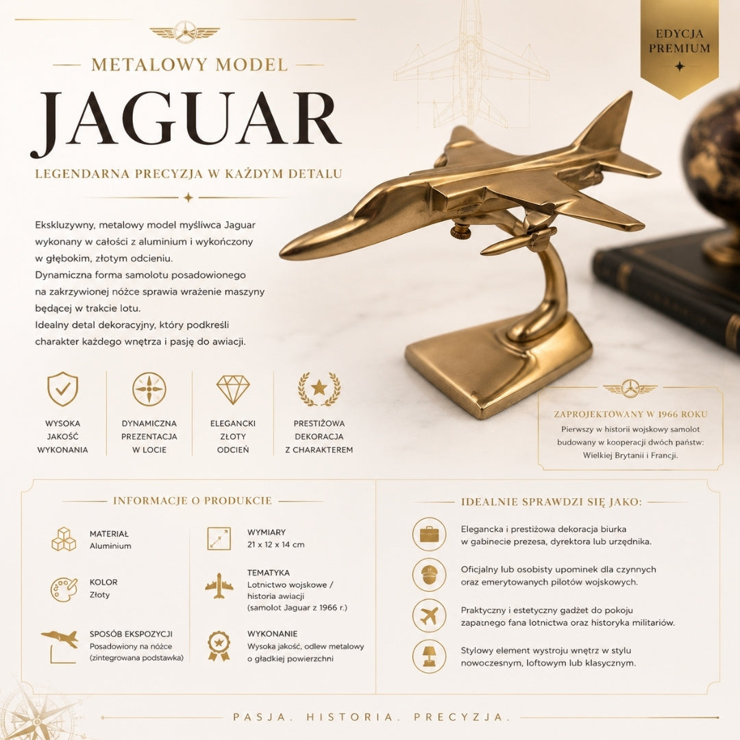 Modelo metálico de caza Jaguar en color dorado con opción de grabado
