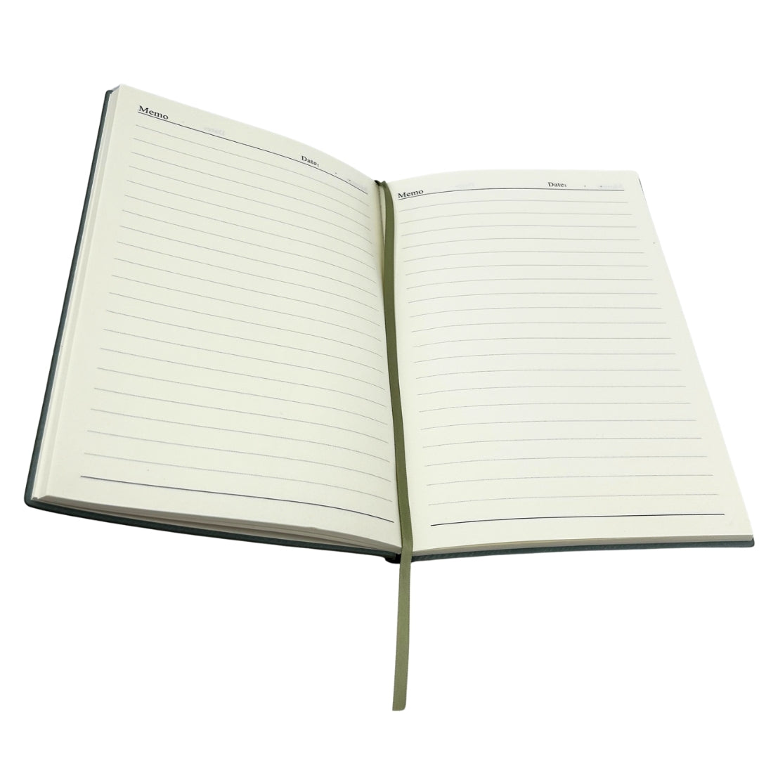 Set de Regalo Elegante con Grabado Personalizado - Cuaderno de Piel A5 en Verde Oliva con Bolígrafo y Recambio en Caja Estética de Regalo