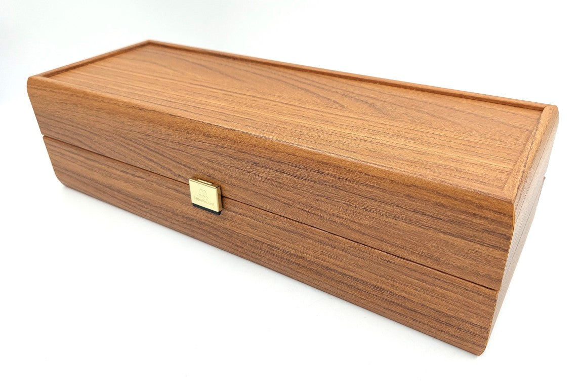 Caja Exclusiva de Madera para Botella de Vino BWXL30 con Posibilidad de Personalización con Grabado, Color Nogal, Ideal para Regalo, Dimensiones 35x14x10 cm