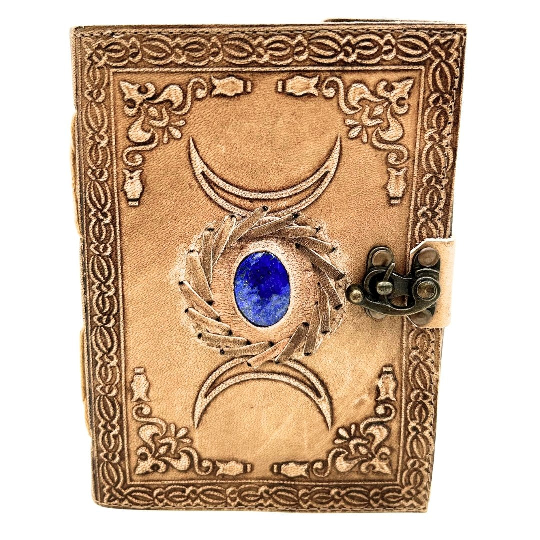 Cuaderno de Piel Retro con Piedra y Fases de la Luna
