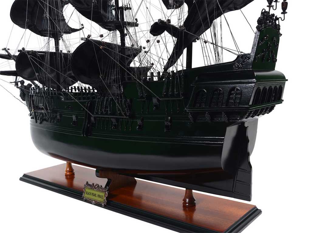 Modelo de barco pirata Perla Negra BP80R con posibilidad de personalización con grabado, longitud 89 cm, regalo exclusivo para cualquier ocasión, artesanía artística, base de madera