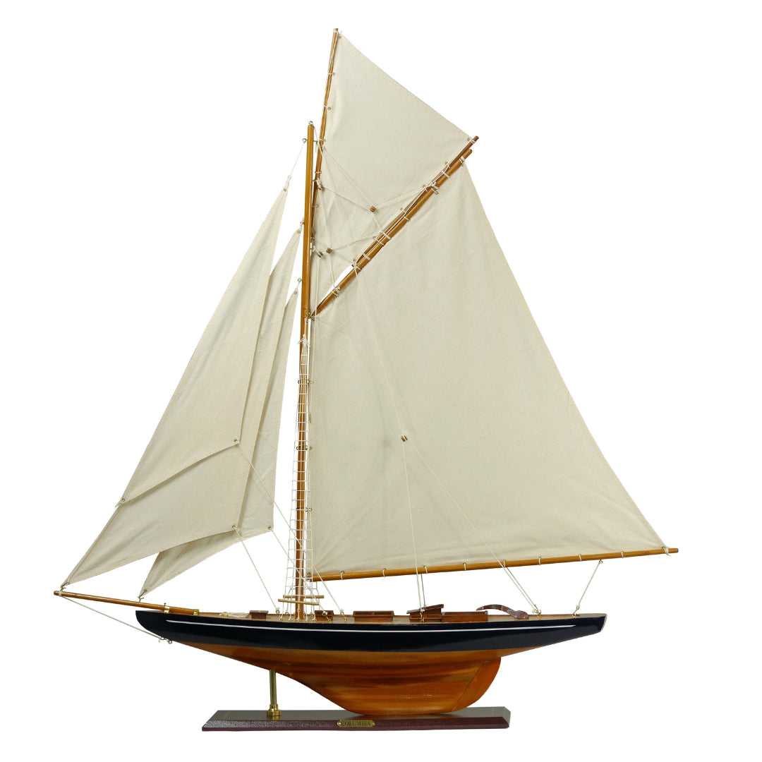 Modelo de yate Columbia con aparejo de gafas, altura 104 cm, de madera, con posibilidad de personalización con grabado